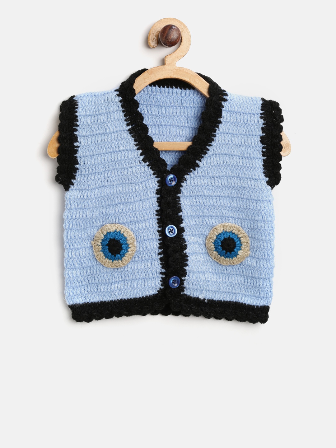 

CHUTPUT Kids Blue & Black Solid Cardigan with Applique Detail