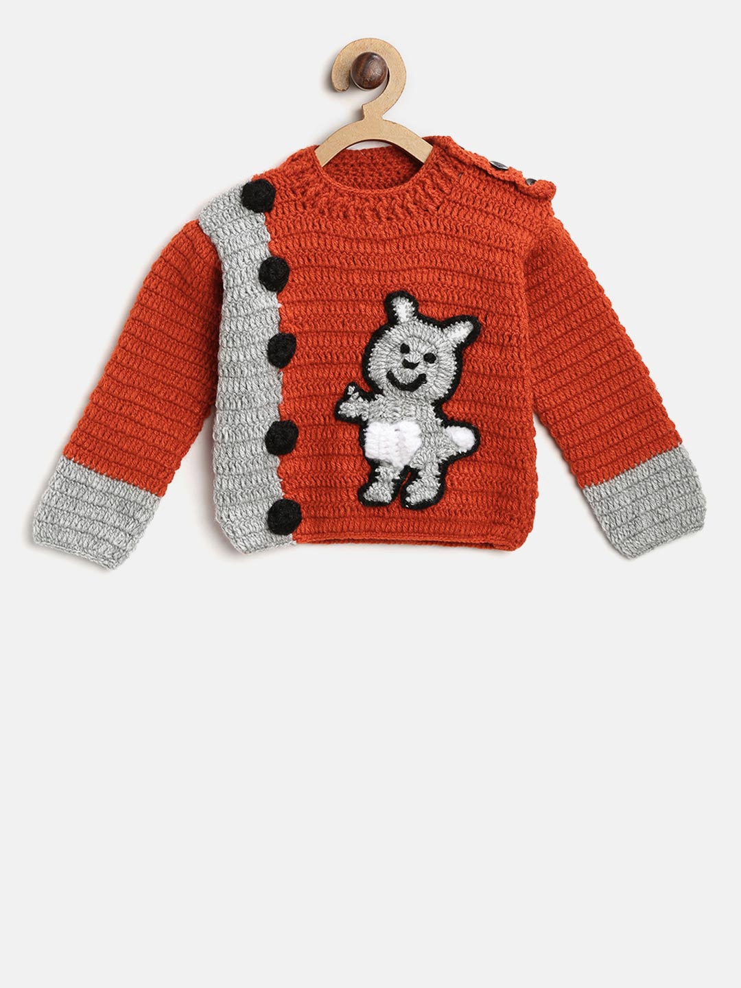 

CHUTPUT Kids Rust Orange & Grey Colourblocked Sweater with Applique Detail