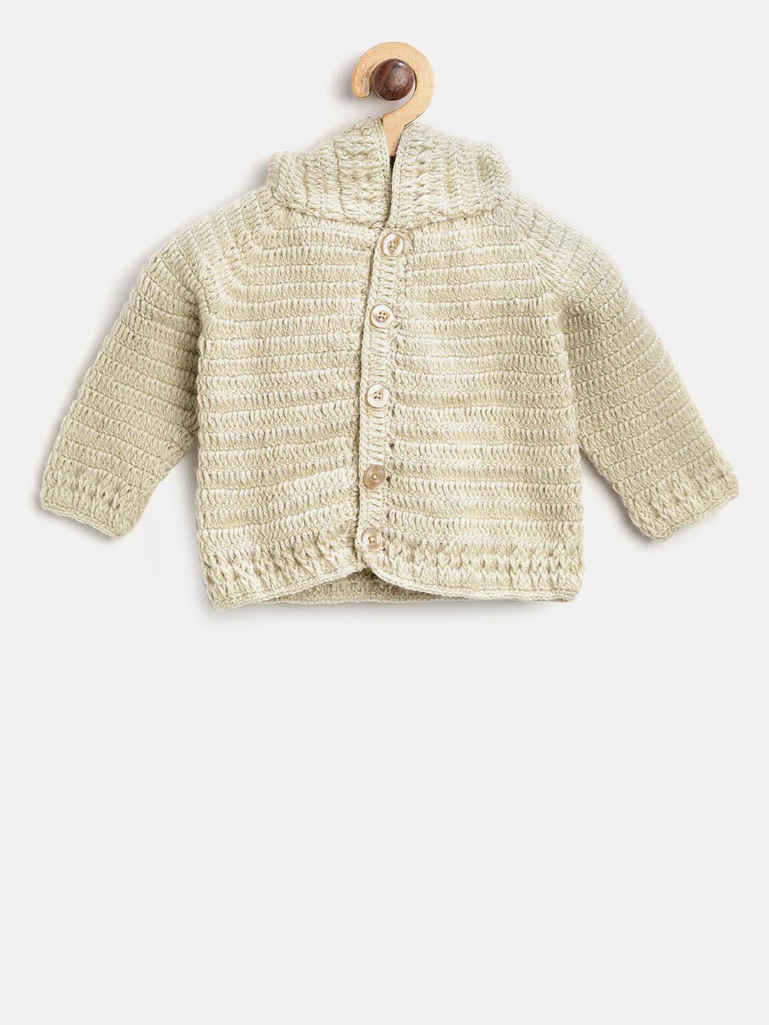 

CHUTPUT Kids Beige Solid Hooded Cardigan with Applique Detail