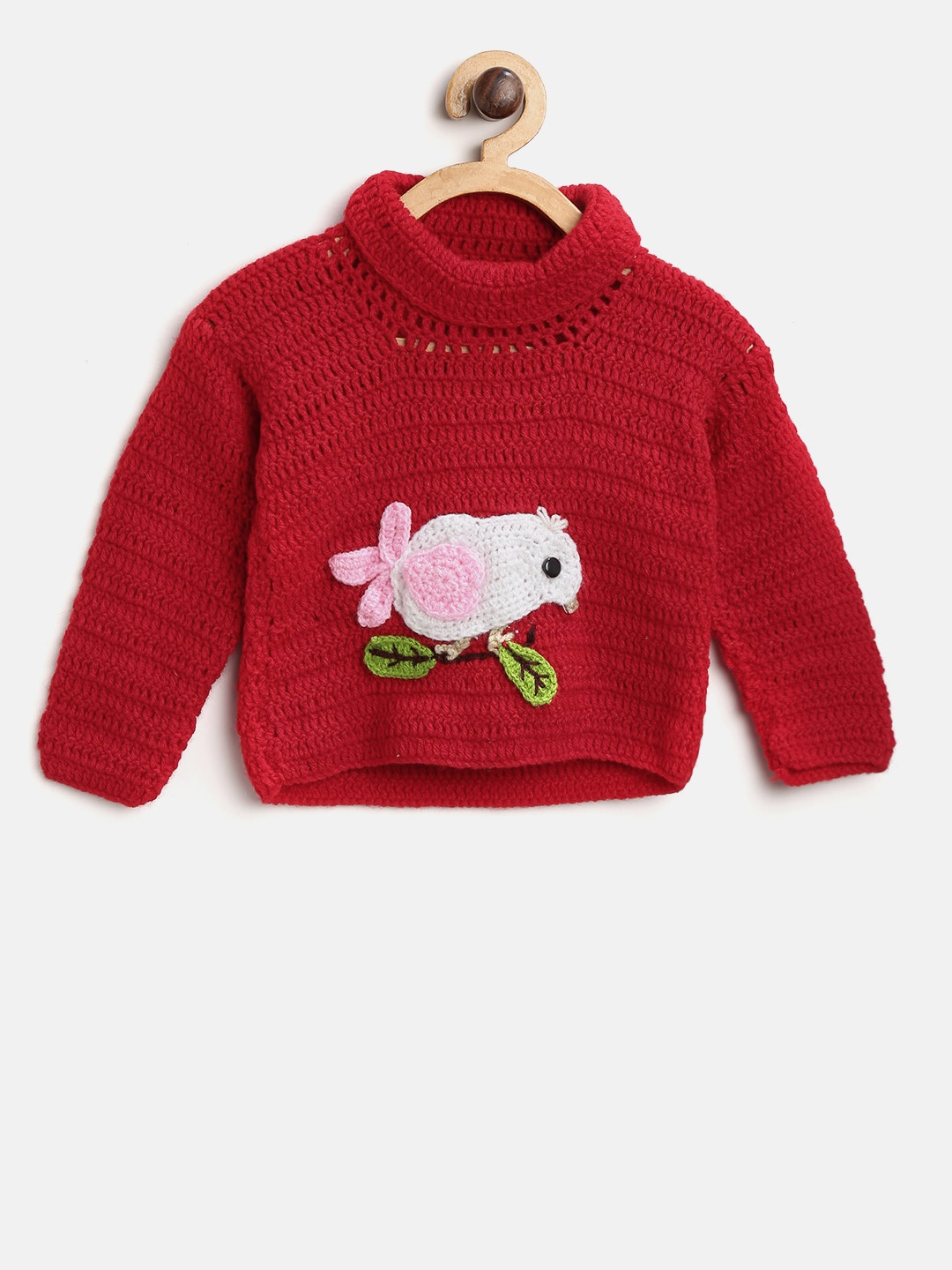 

CHUTPUT Kids Red & White Solid Sweater with Applique Detail