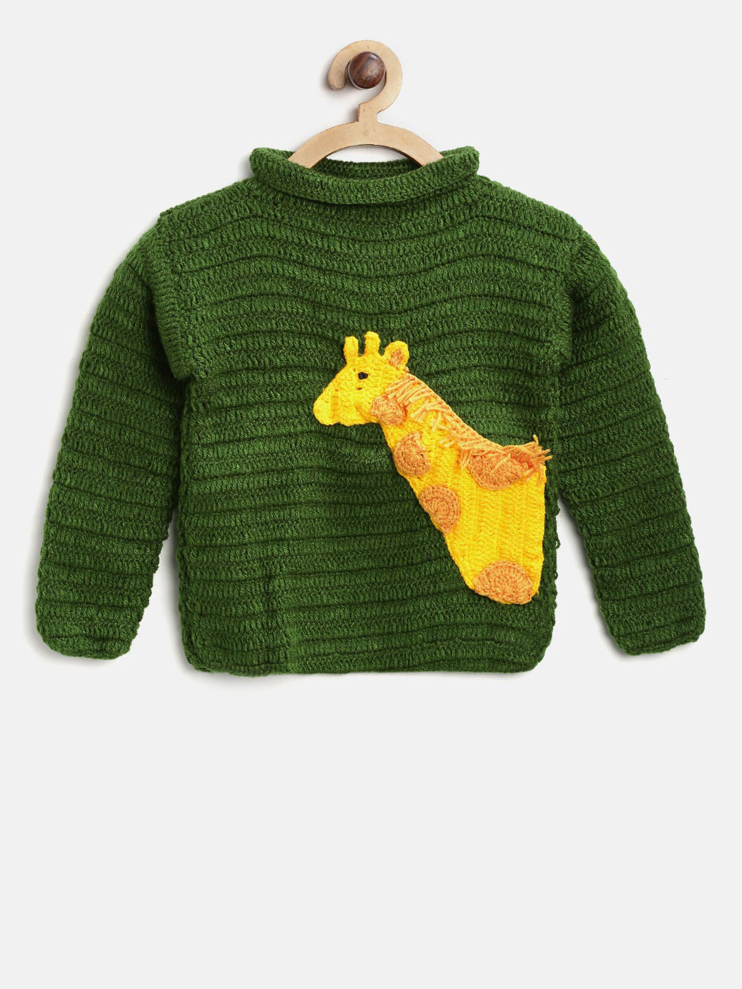 

CHUTPUT Kids Olive Green Solid Sweater with Applique Detail