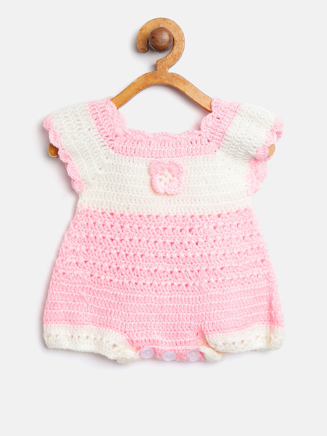 

CHUTPUT Kids Pink & White Colourblocked Open Knit Romper