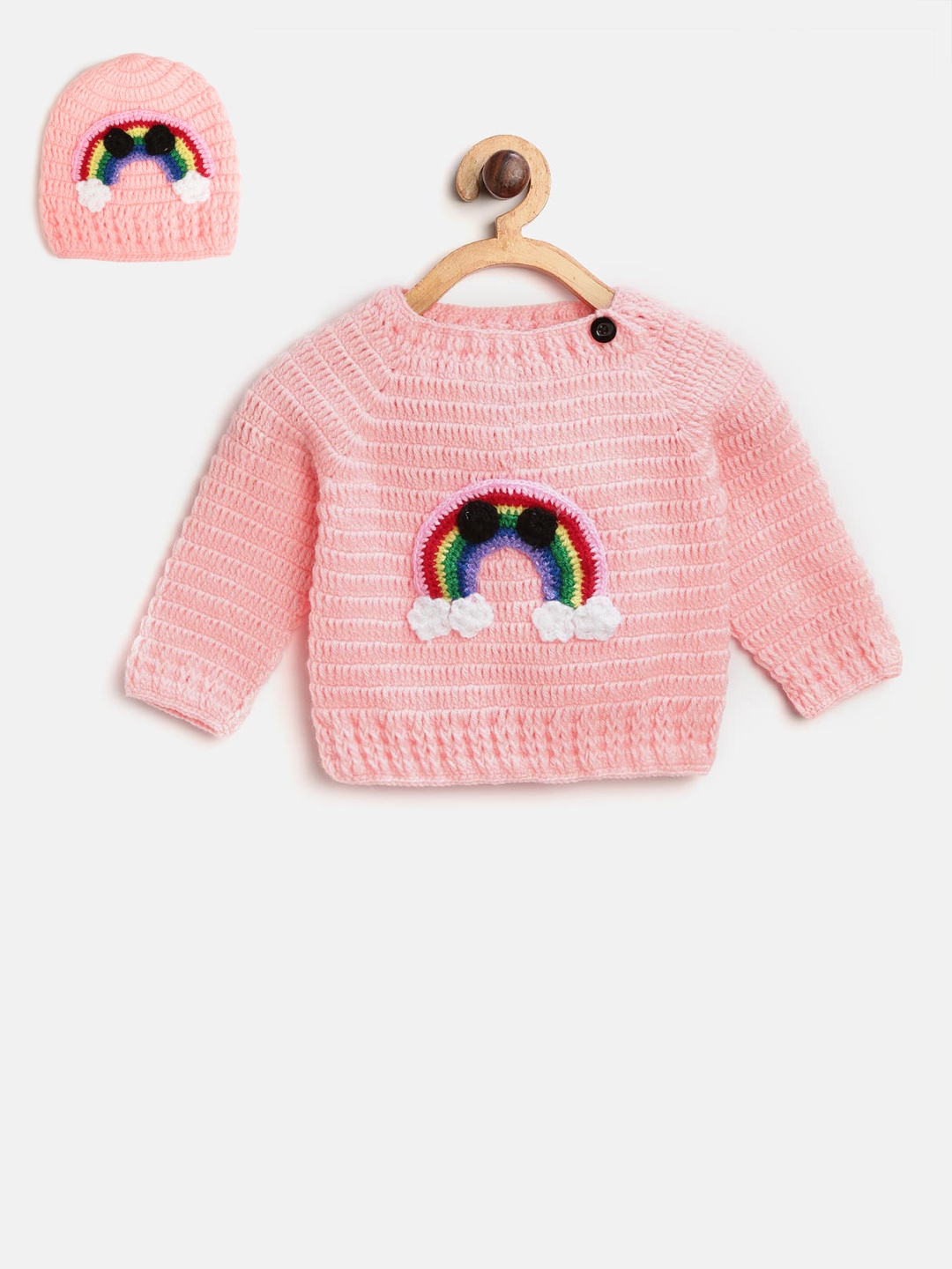 

CHUTPUT Kids Pink Solid Sweater with Applique Detail