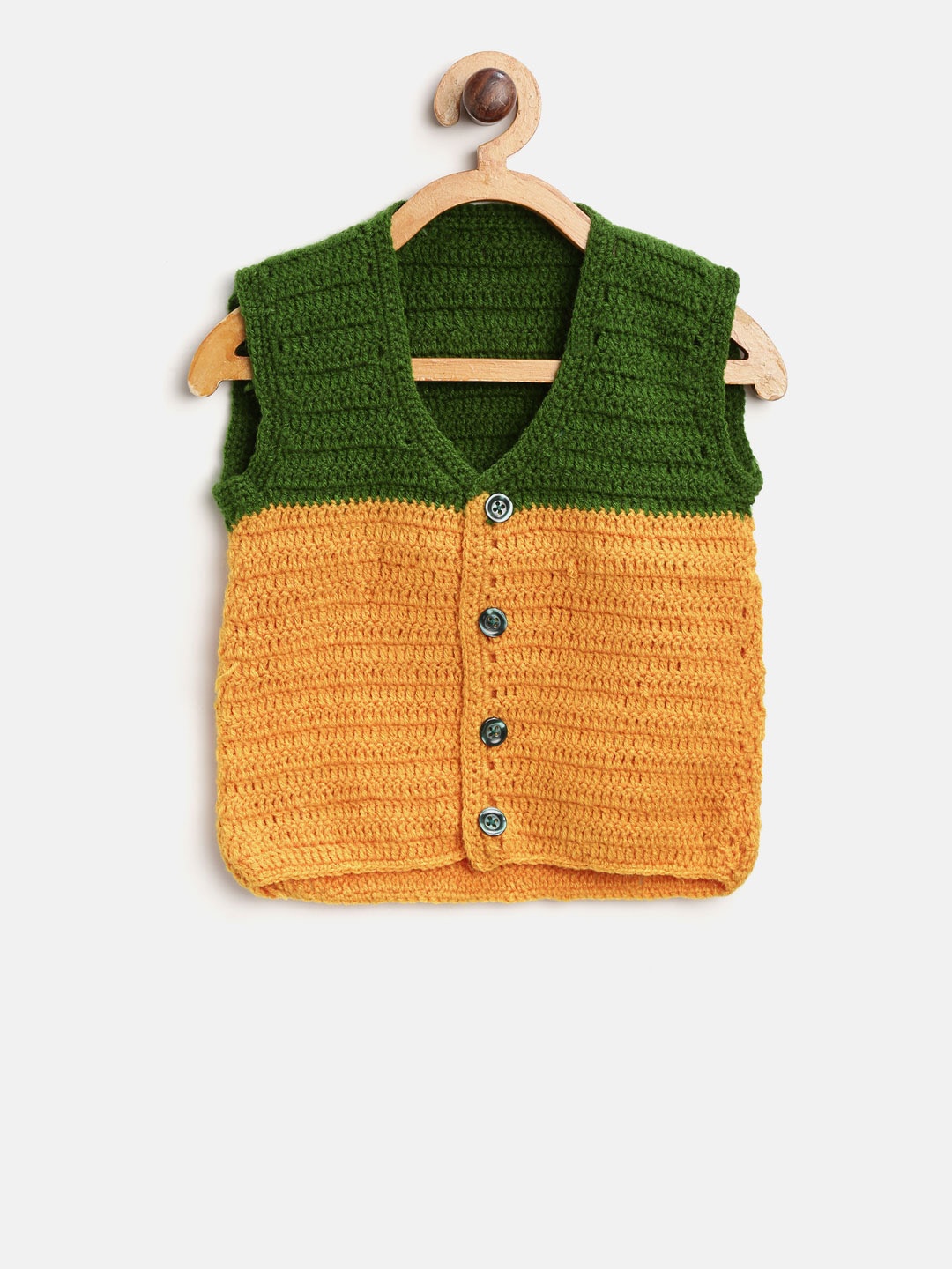 

CHUTPUT Kids Green & Mustard Yellow Colourblocked Cardigan