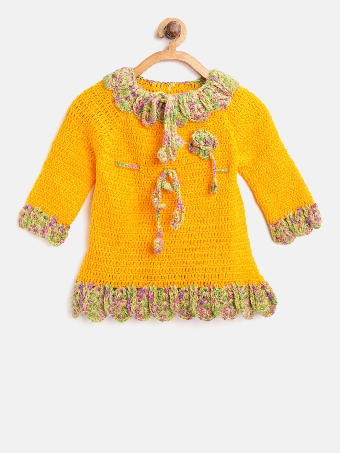 

CHUTPUT Girls Mustard Yellow & Green Solid A-Line Dress