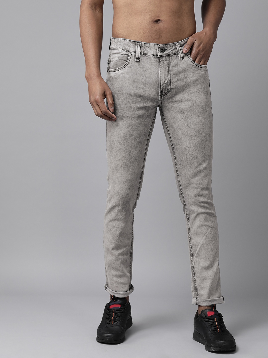 

The Roadster Lifestyle Co. Men Skinny Fit Acid Wash Stretchable Jeans, Grey