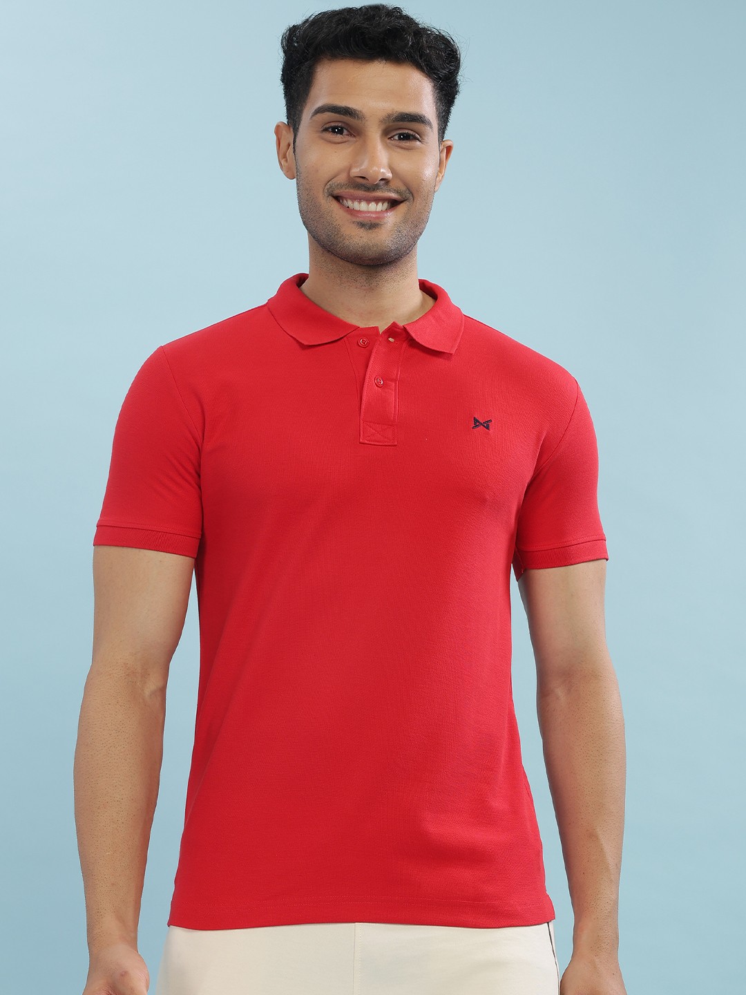 

Force NXT Men Solid Polo Collar Super Combed Cotton T-shirt, Red