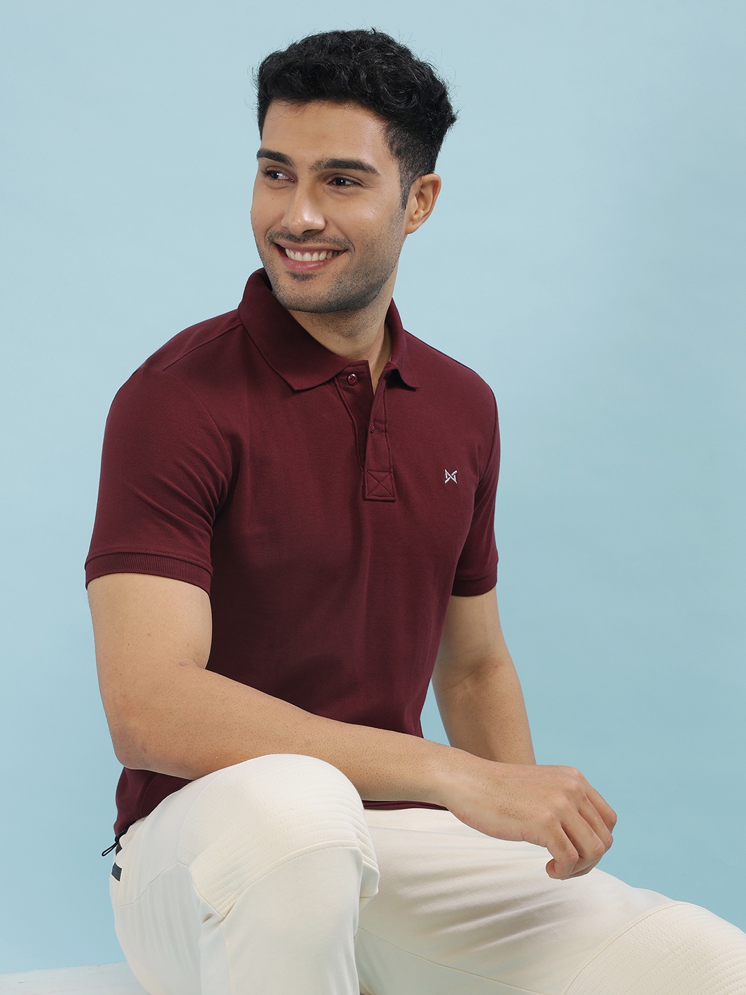

Force NXT Men Solid Polo Collar Super Combed Cotton T-shirt, Maroon