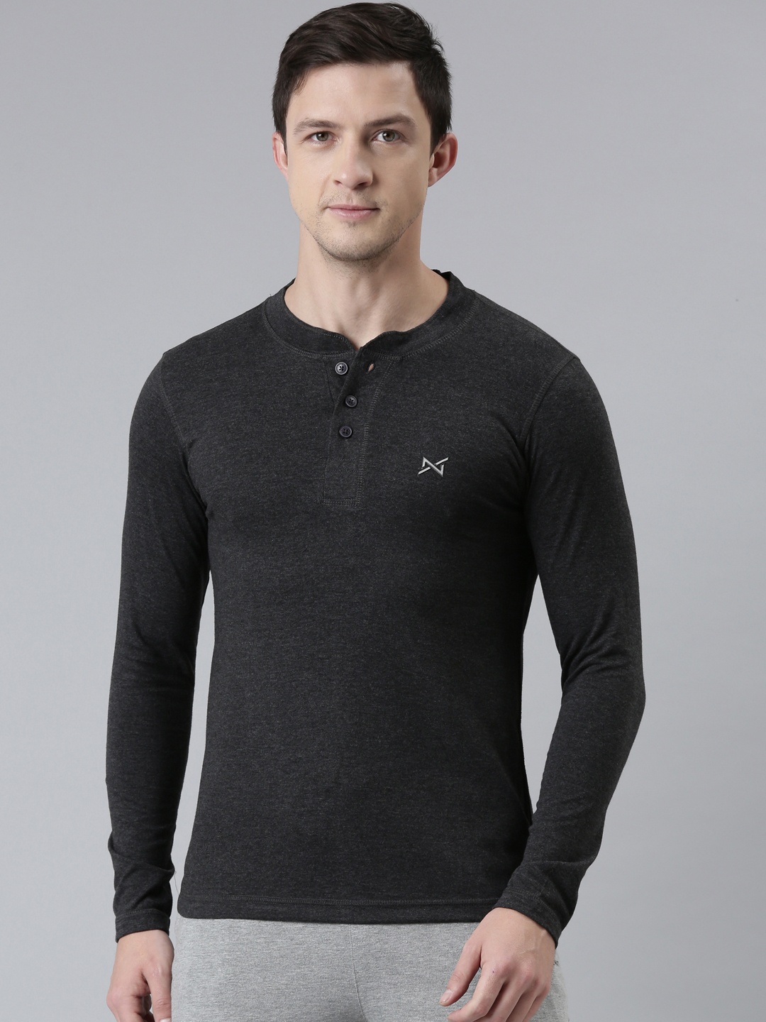 

Force NXT Men Black Solid Mandarin Collar T-shirt