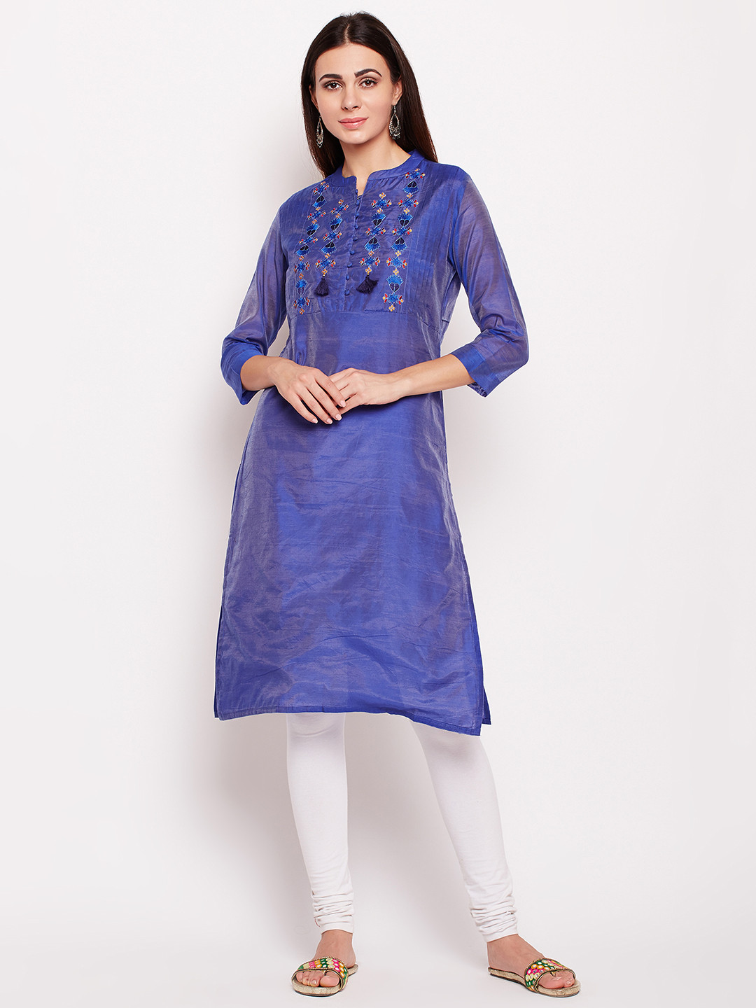 

Be Indi Women Blue Yoke Design Straight Kurta