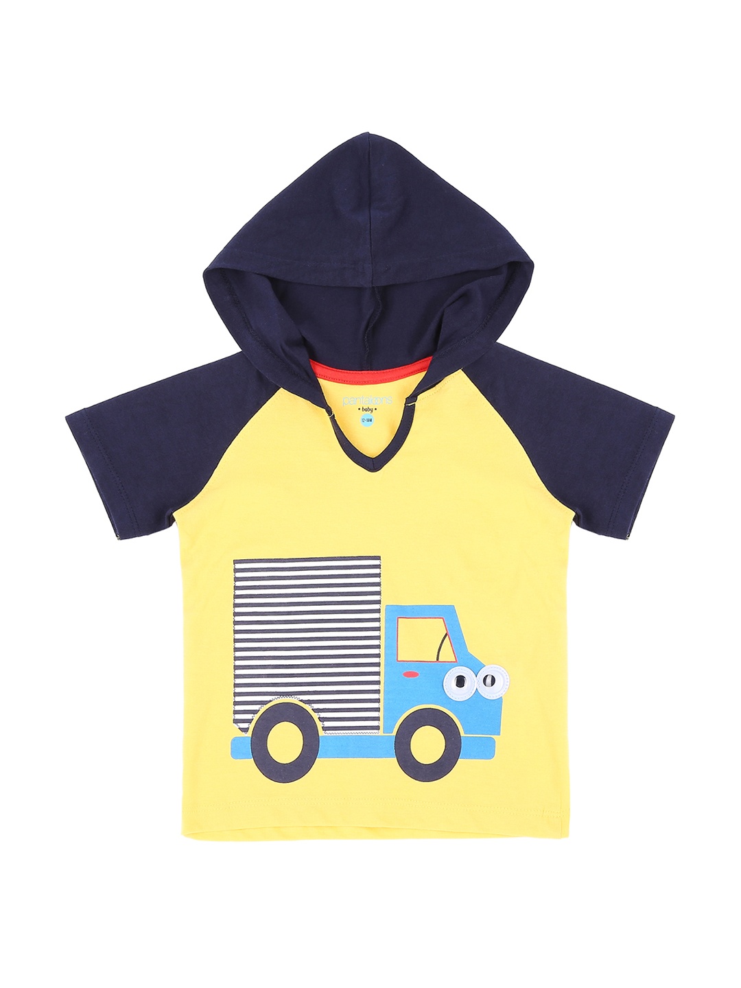 

Pantaloons Baby Boys Yellow Printed Hood Pure Cotton T-shirt