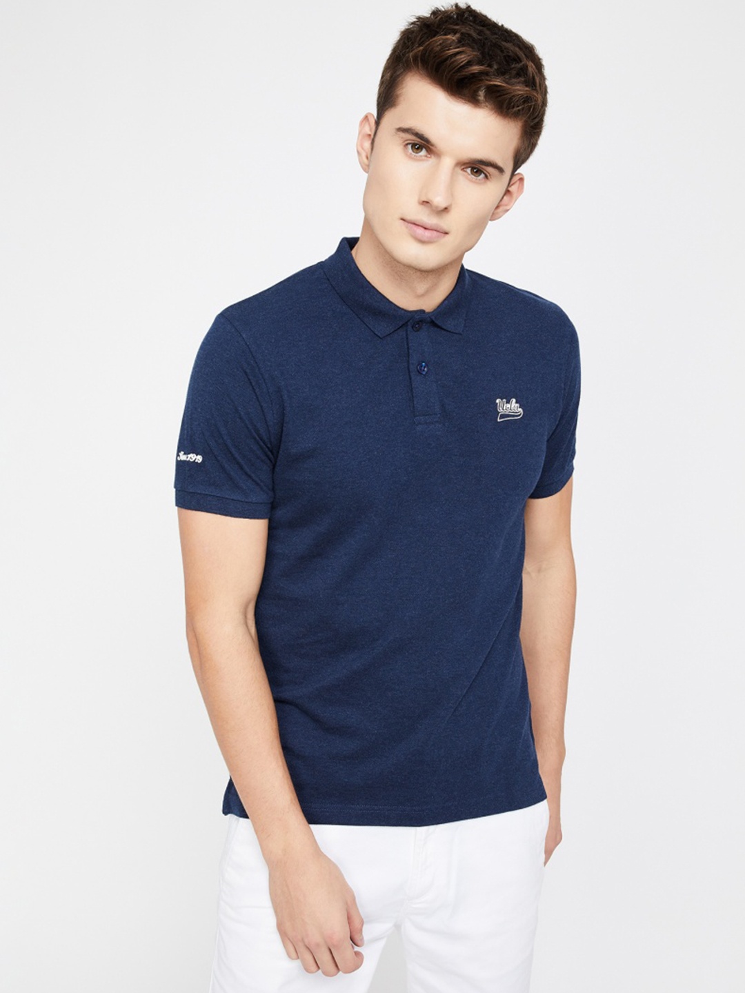

UCLA Men Navy Blue Solid Polo Collar T-shirt