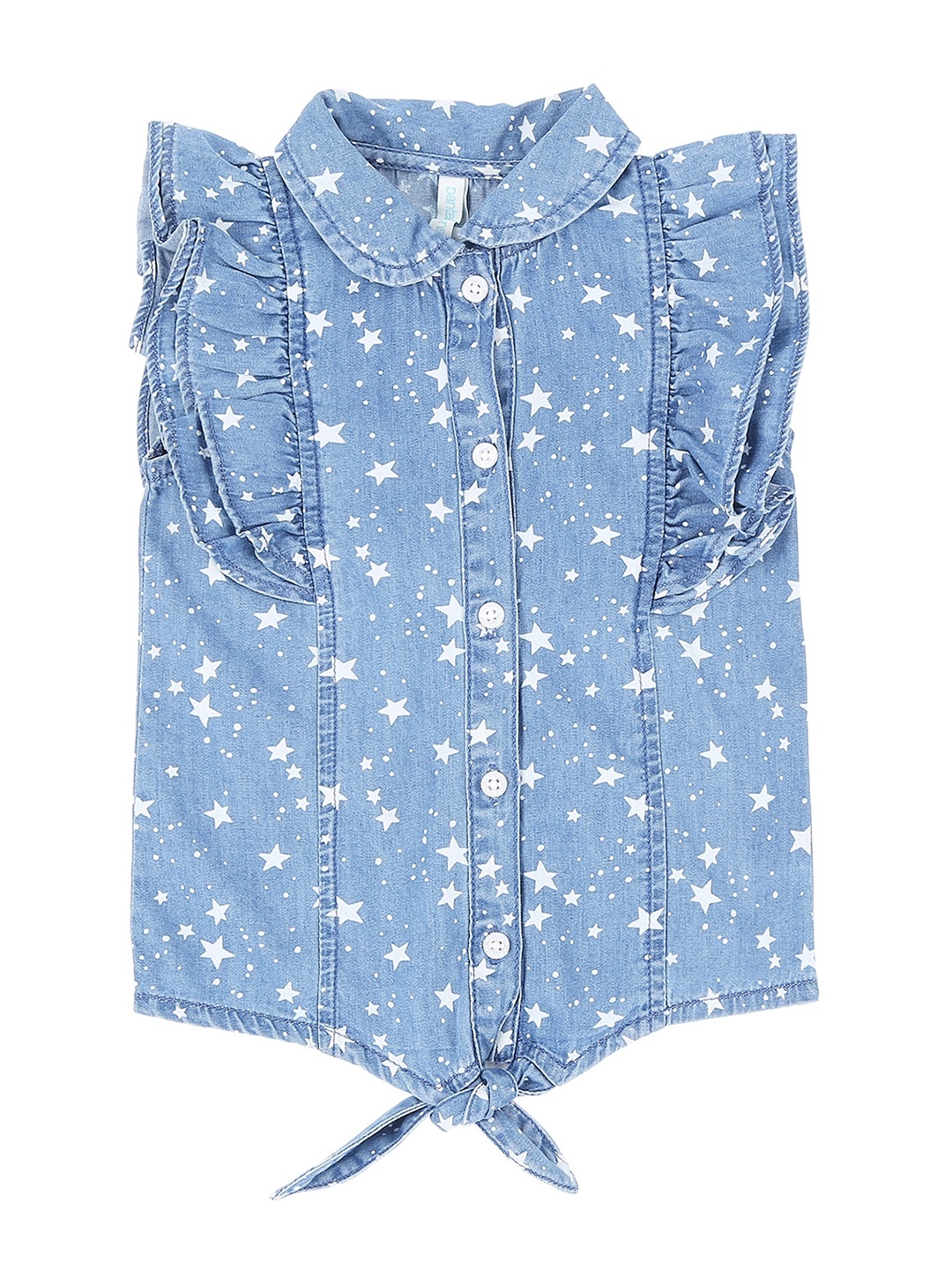 

Pantaloons Baby Girls Blue Star Print Shirt Style Pure Cotton Top