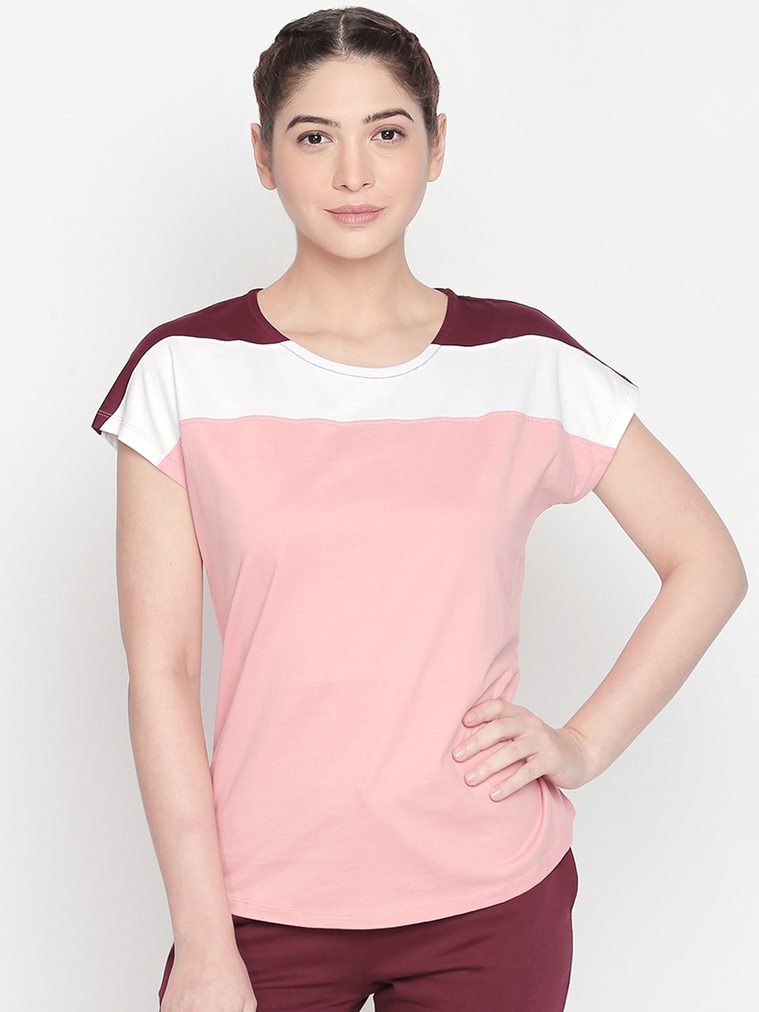 

Ajile by Pantaloons Women Pink Colourblocked Pure Cotton Top