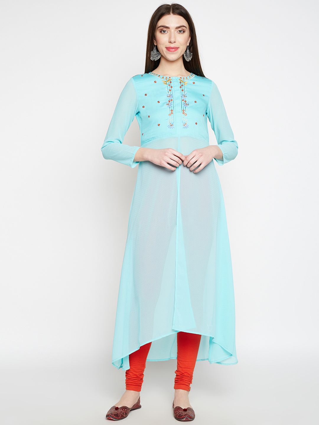 

Be Indi Women Blue Embroidered High-Low A-Line Kurta
