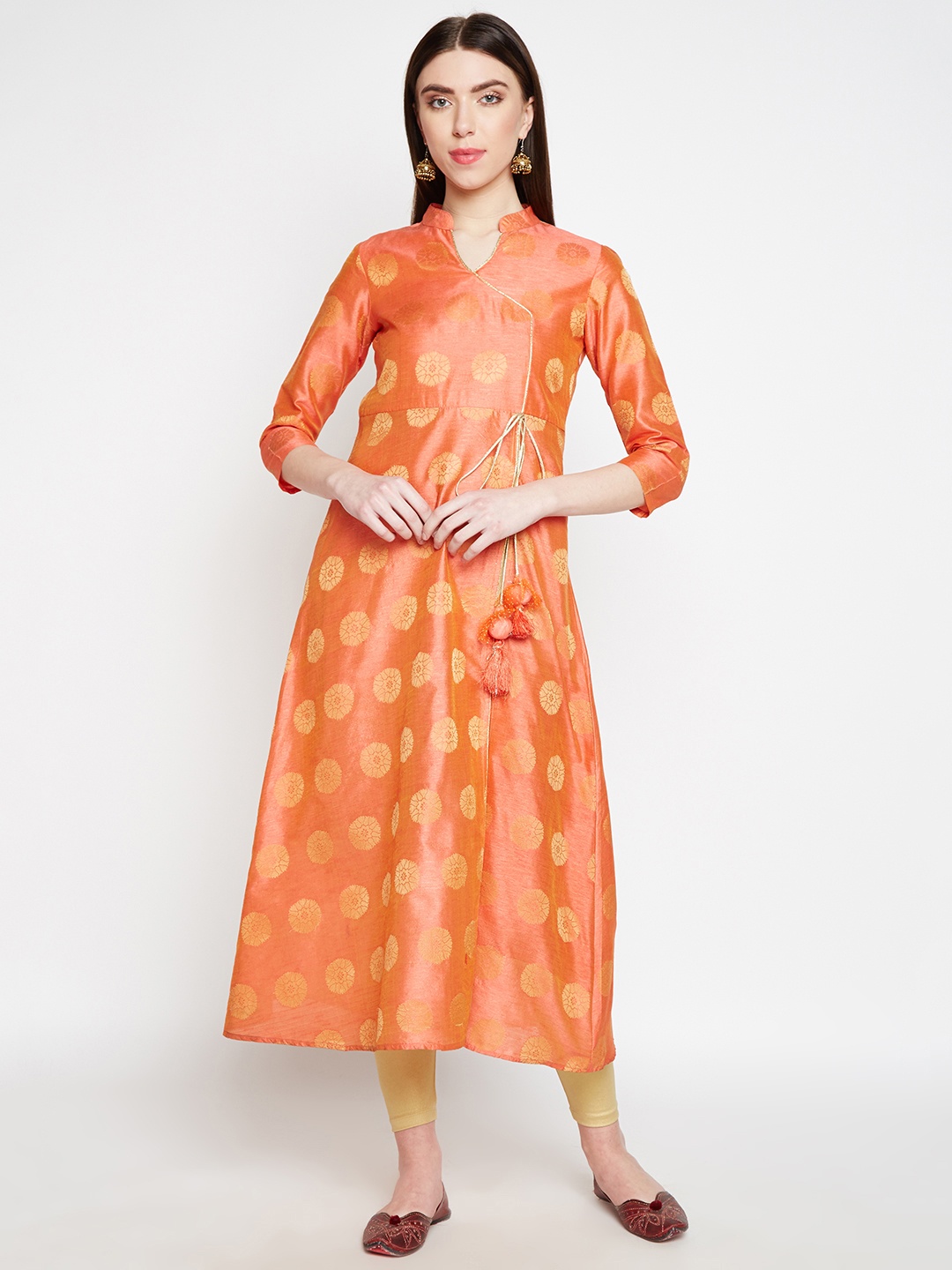 

Be Indi Women Peach-Coloured Woven Design A-Line Kurta