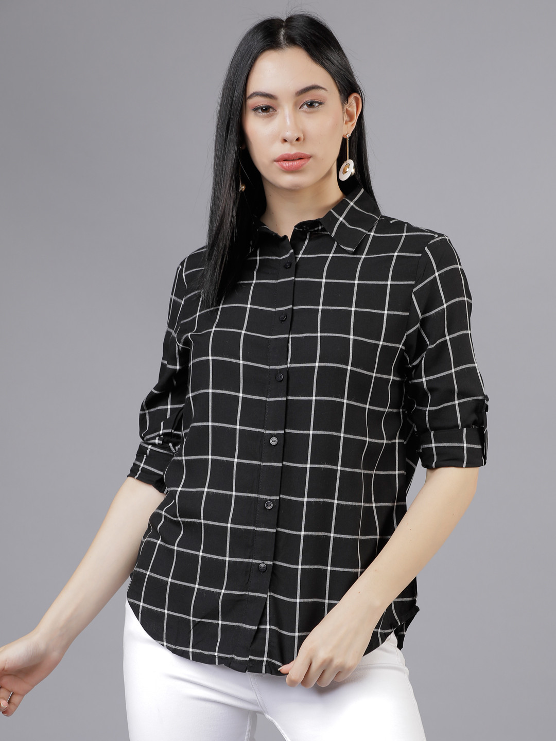 

Tokyo Talkies Women Black Regular Fit Checked Casual Shirt
