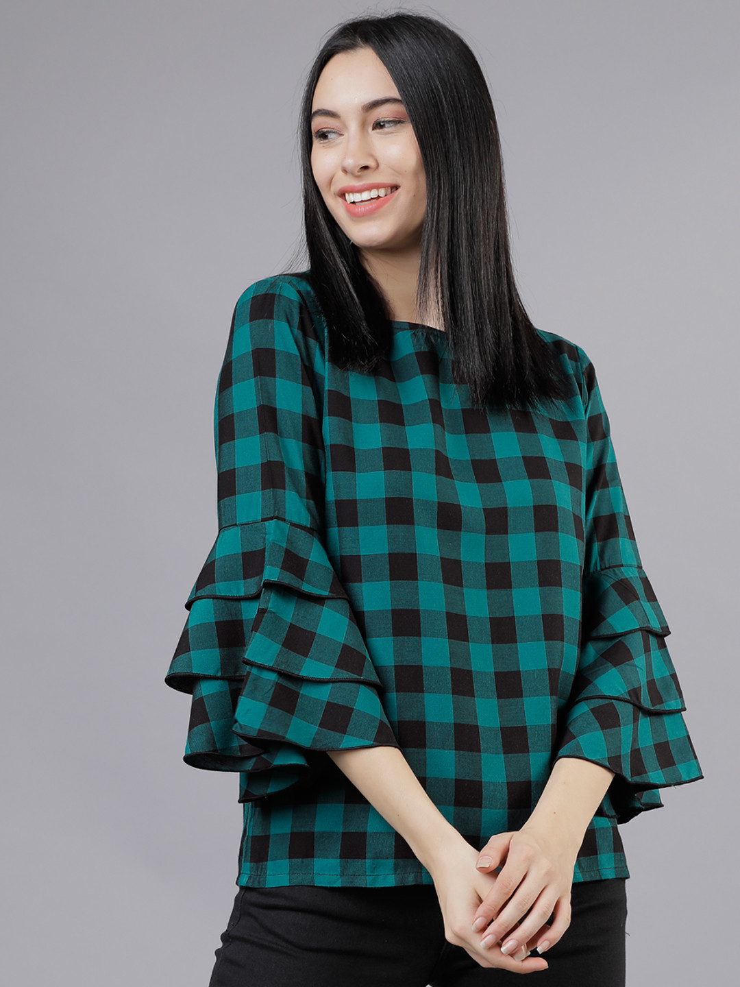 

Tokyo Talkies Women Green Checked Top