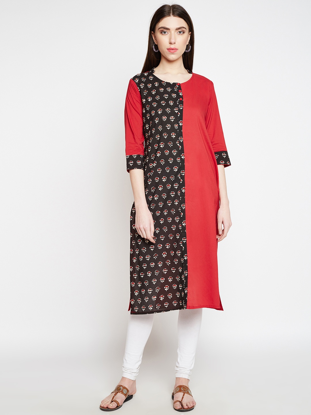 

Be Indi Women Red & Brown Floral Printed Straight Kurta