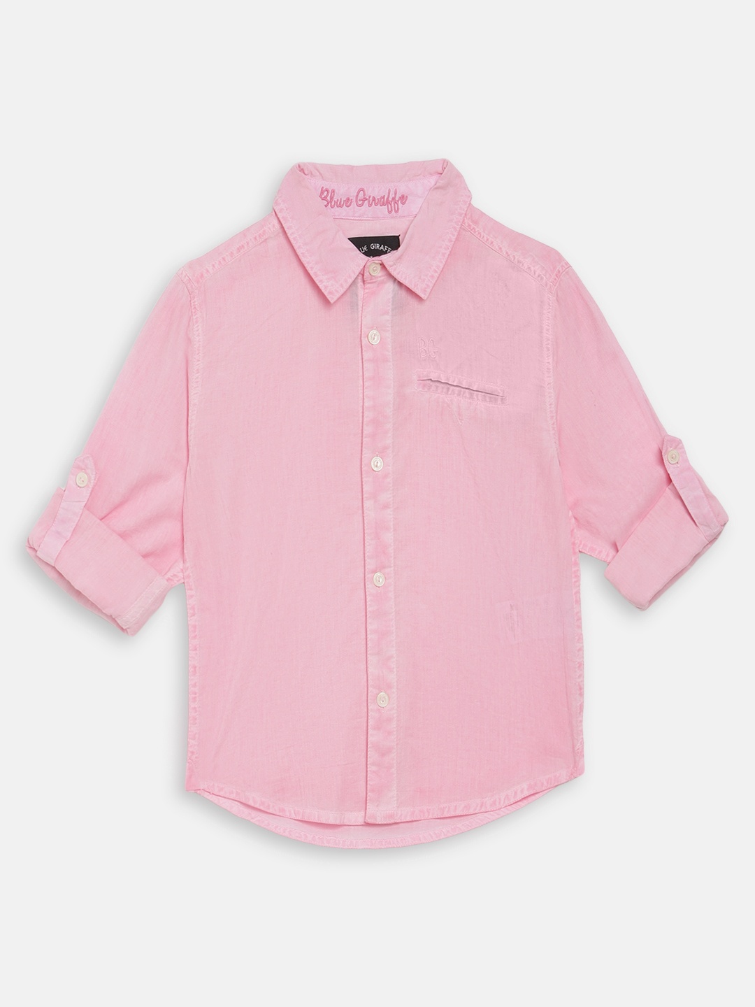 

Blue Giraffe Boys Pink Regular Fit Solid Casual Shirt
