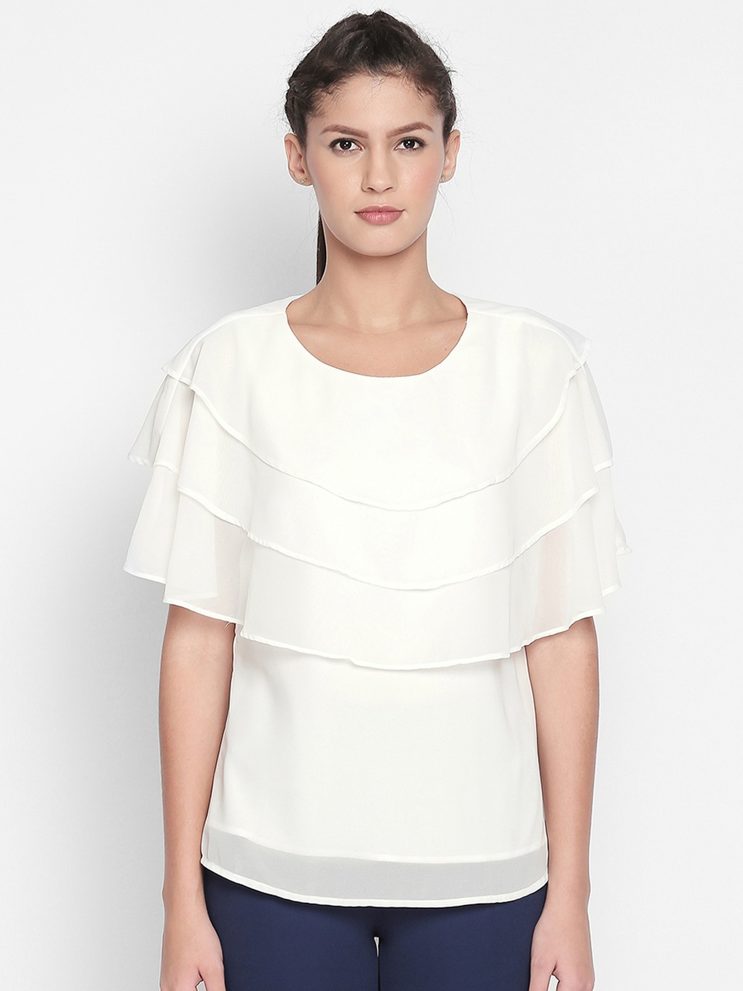 

Annabelle by Pantaloons Women Off-White Solid Cape Top