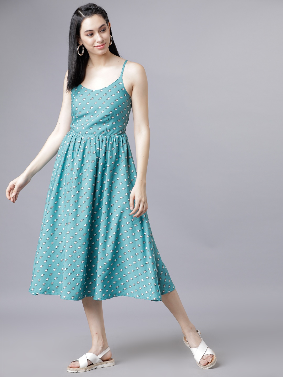 

Tokyo Talkies Women Turquoise Blue Fit and Flare Dress