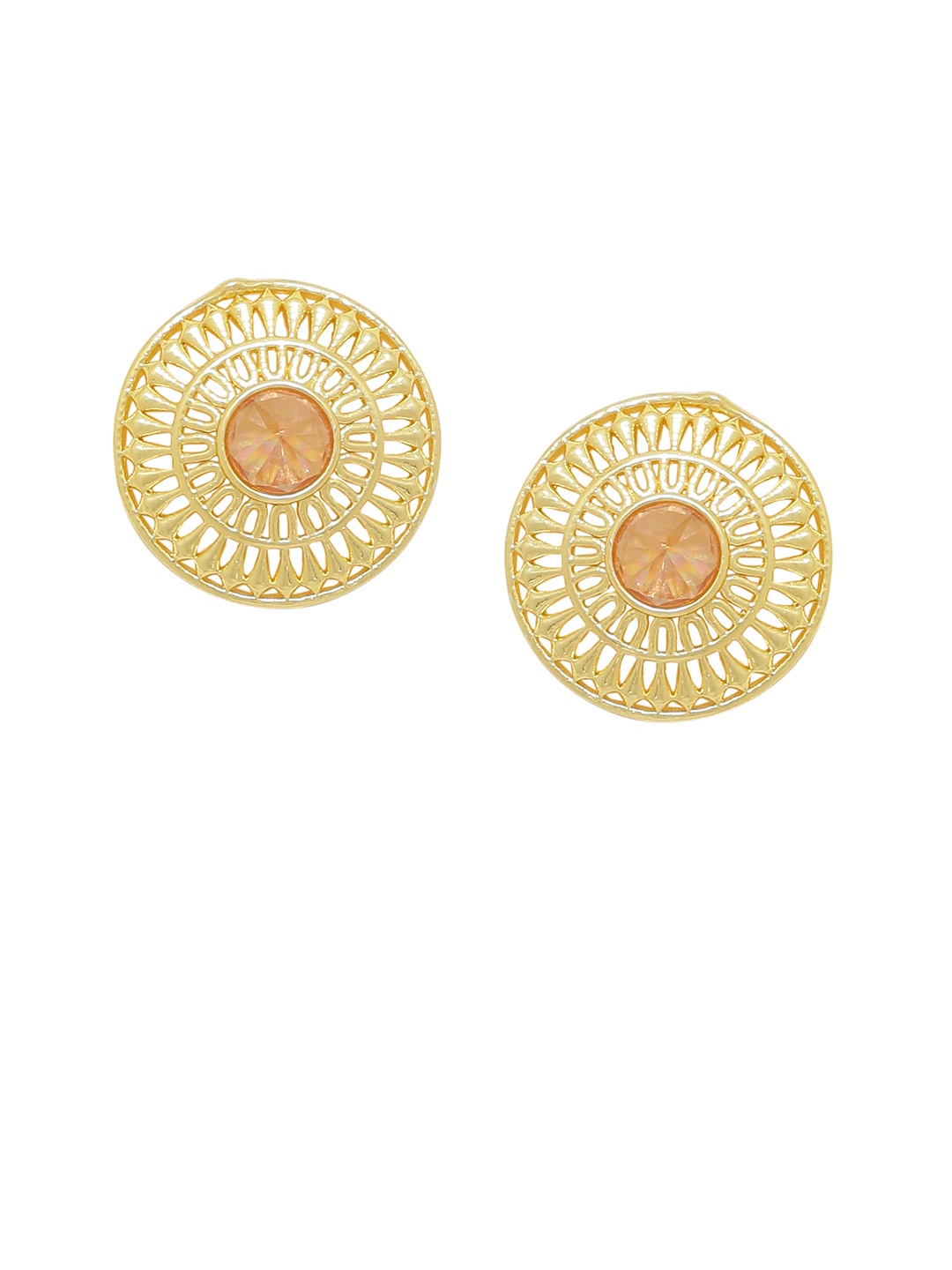 

Voylla Brass Plated Gold-Toned & Beige Handcrafted Circular Studs