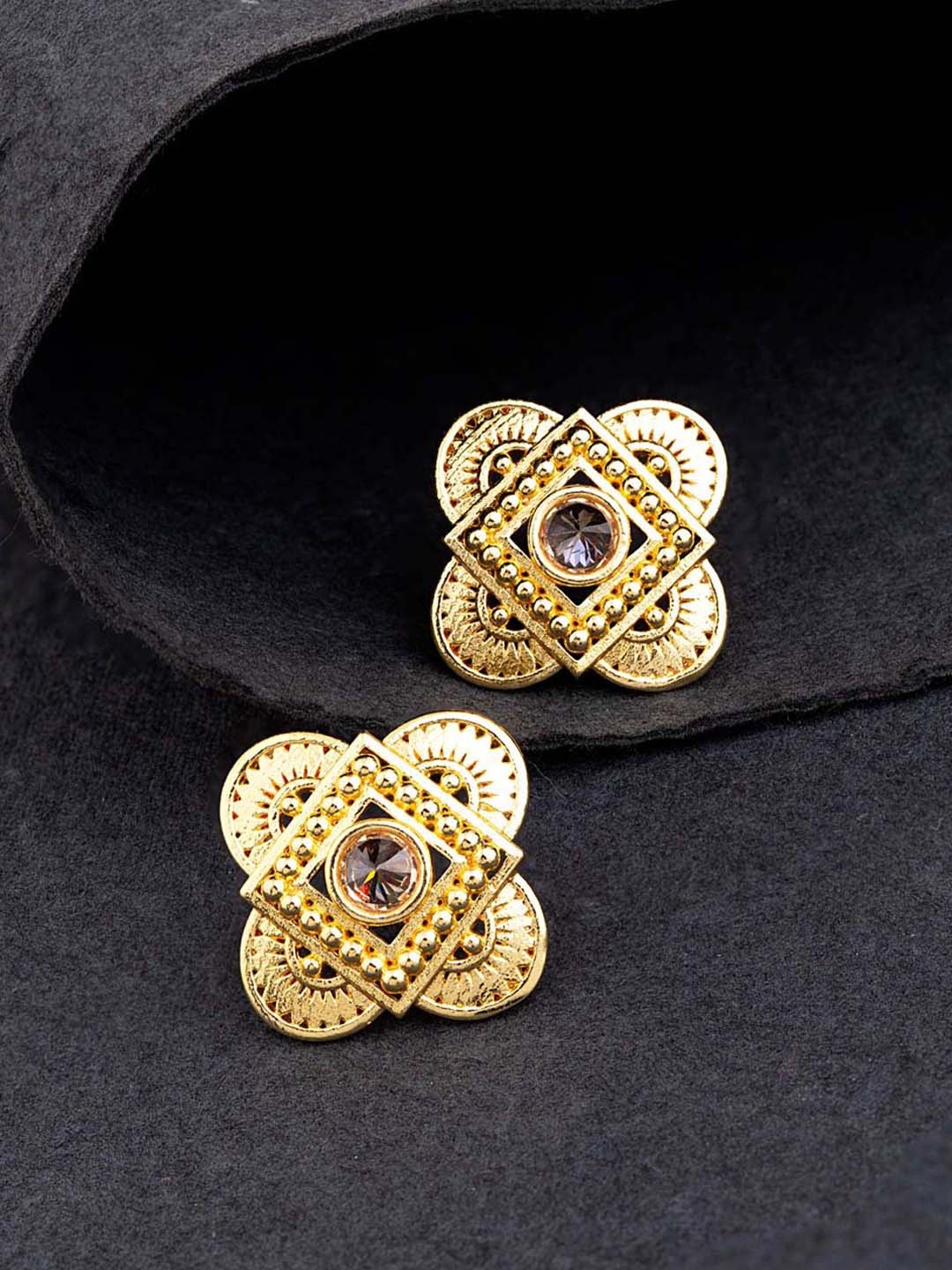 

Voylla Brass Plated Gold-Toned & White Handcrafted Geometric Studs