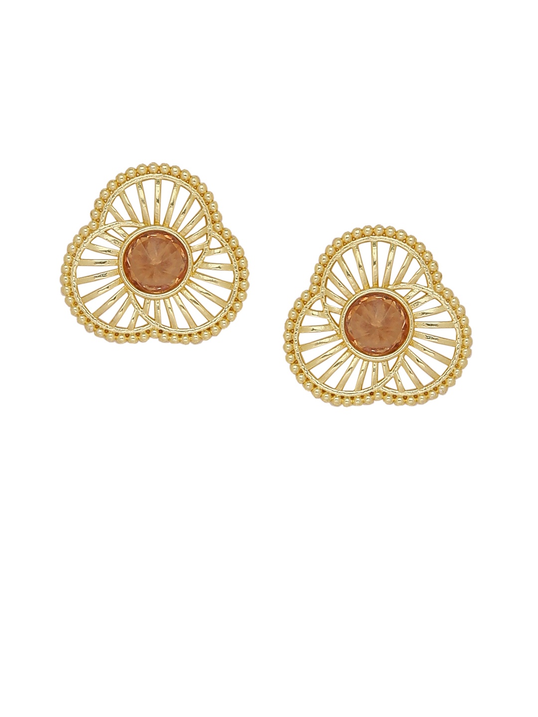 

Voylla Brass Plated Gold-Toned & Beige Handcrafted Floral Studs
