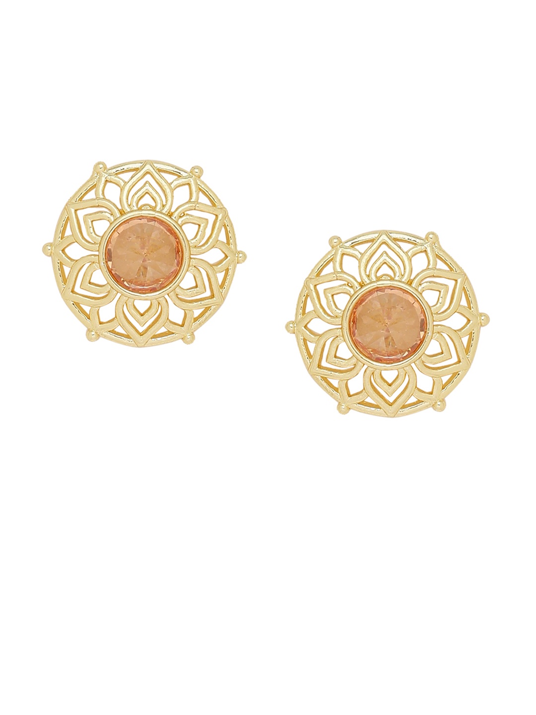 

Voylla Brass Plated Gold-Toned & Beige Handcrafted Circular Studs