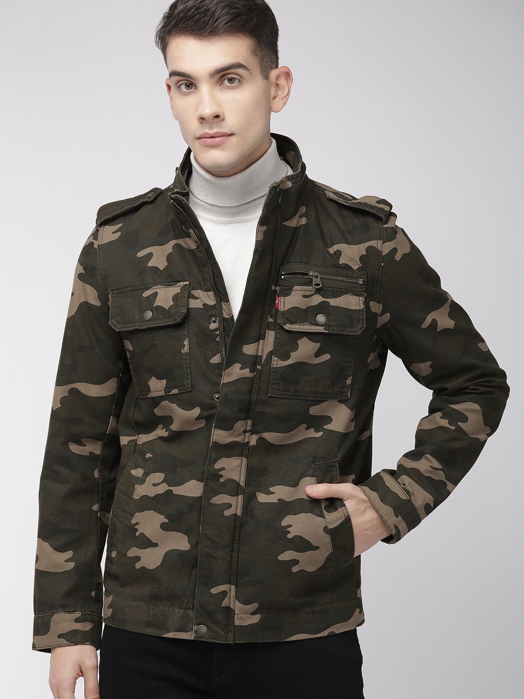 

Levis Men Olive Green Printed Padded Jacket