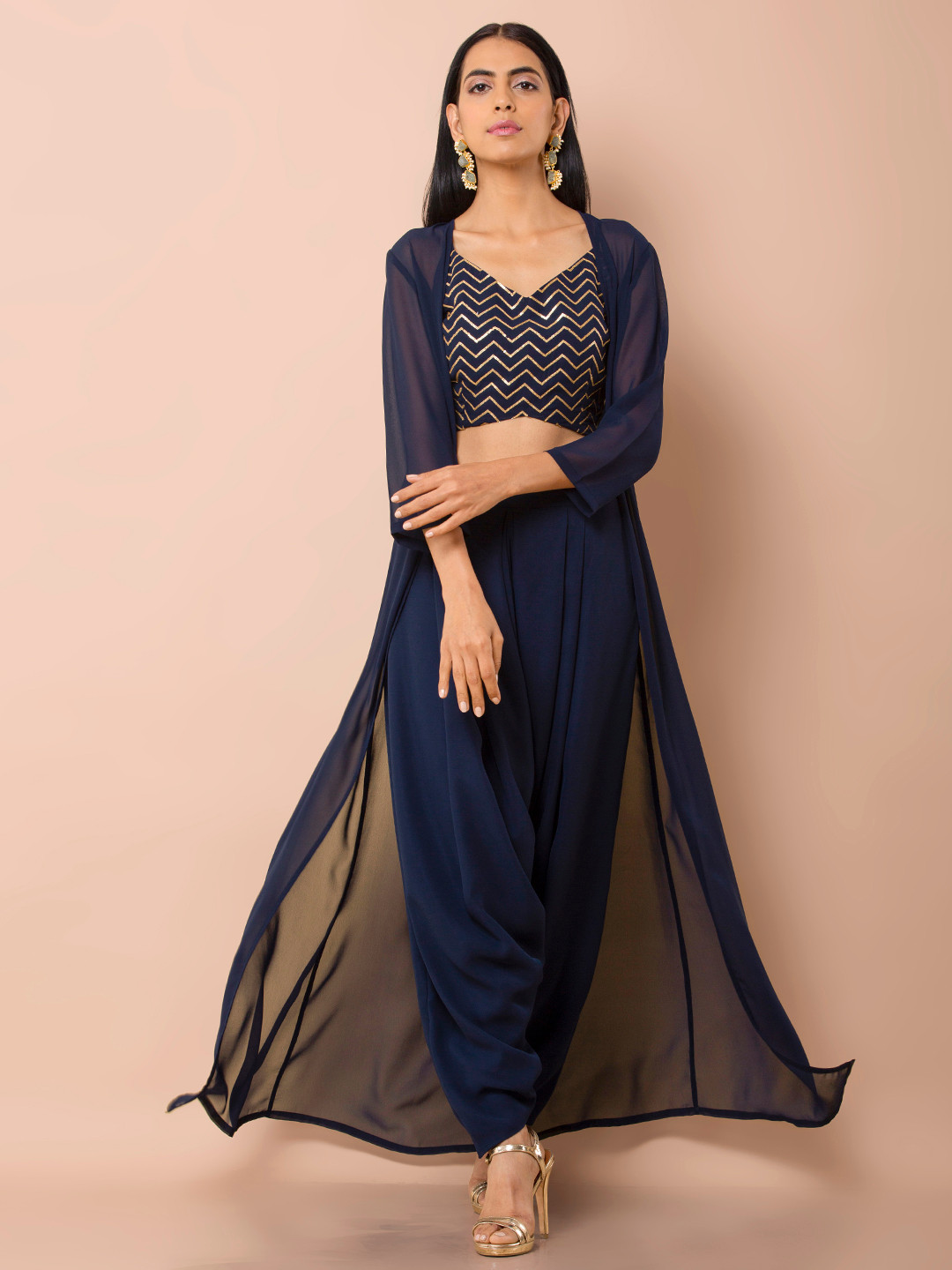 

INDYA Women Navy Blue Solid Open Front Shrug