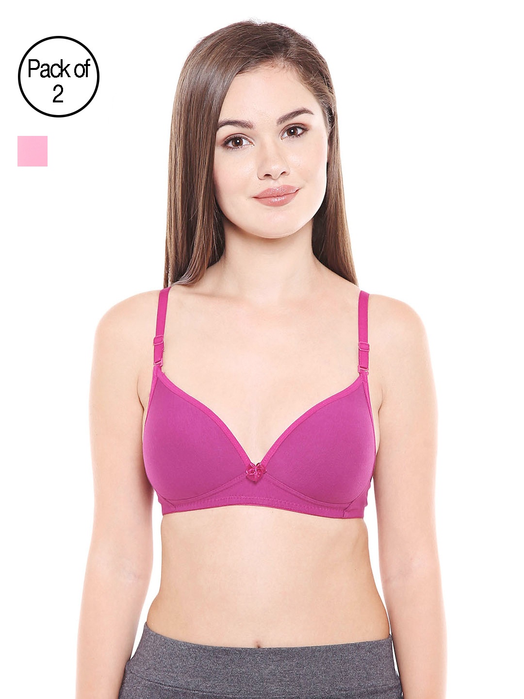 

Bodycare Women Pack of 2 Assorted Lightly Padded T-shirt Bras E6552PIWI