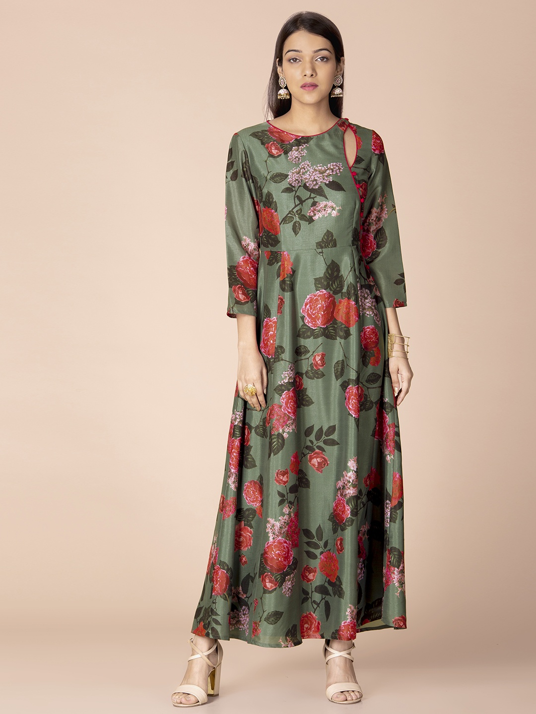 

INDYA Sage Green Floral Angrakha Tunic