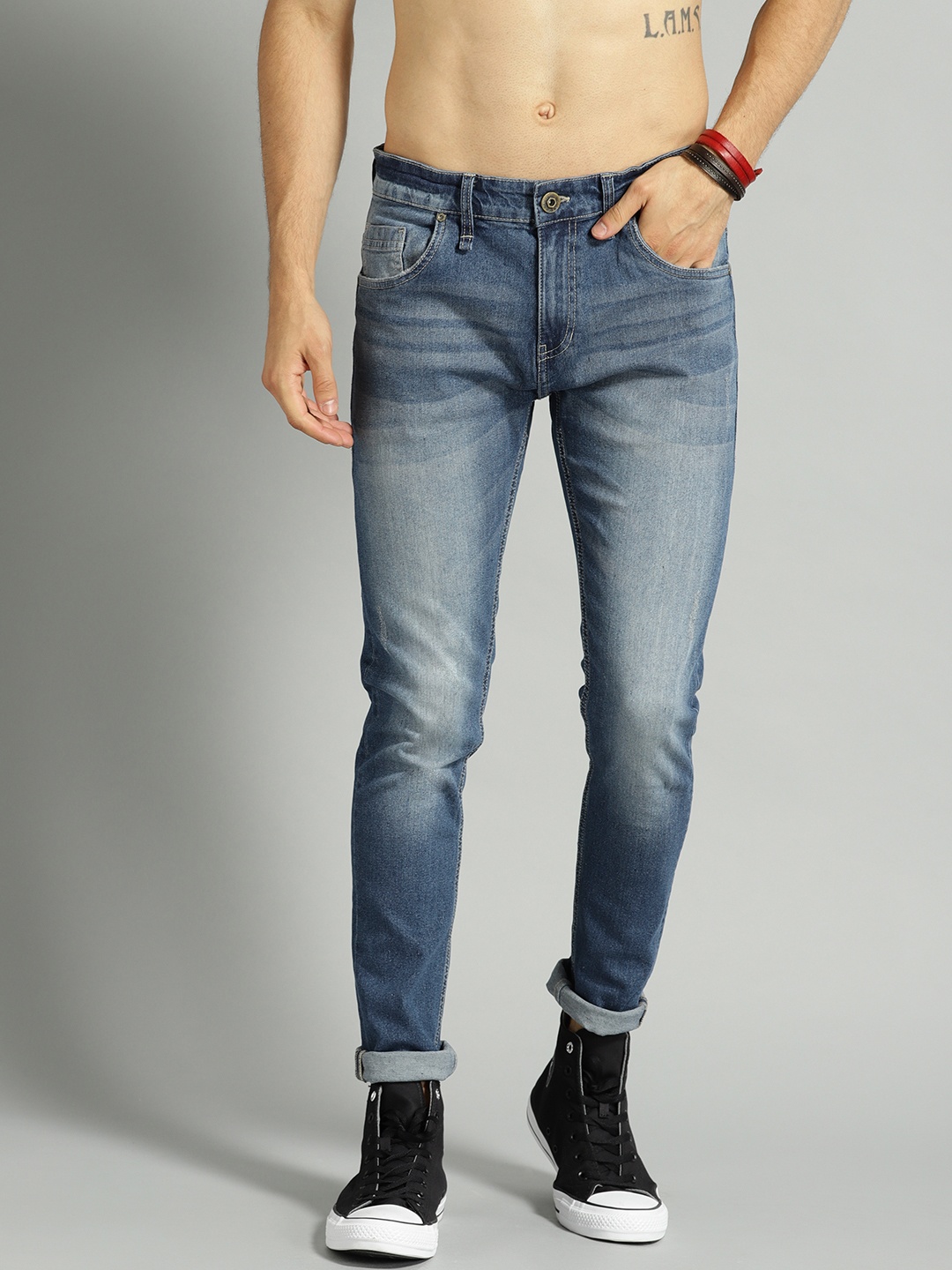 

Roadster Men Blue Super Skinny Fit Mid-Rise Low Distress Stretchable Jeans