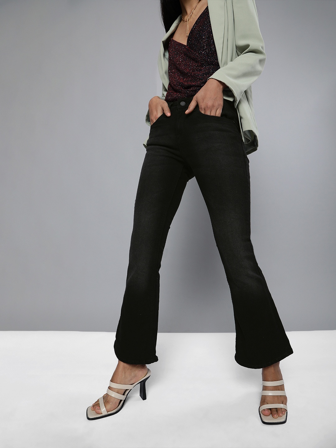 

HERE&NOW Women Black Bootcut Mid-Rise Clean Look Stretchable Jeans