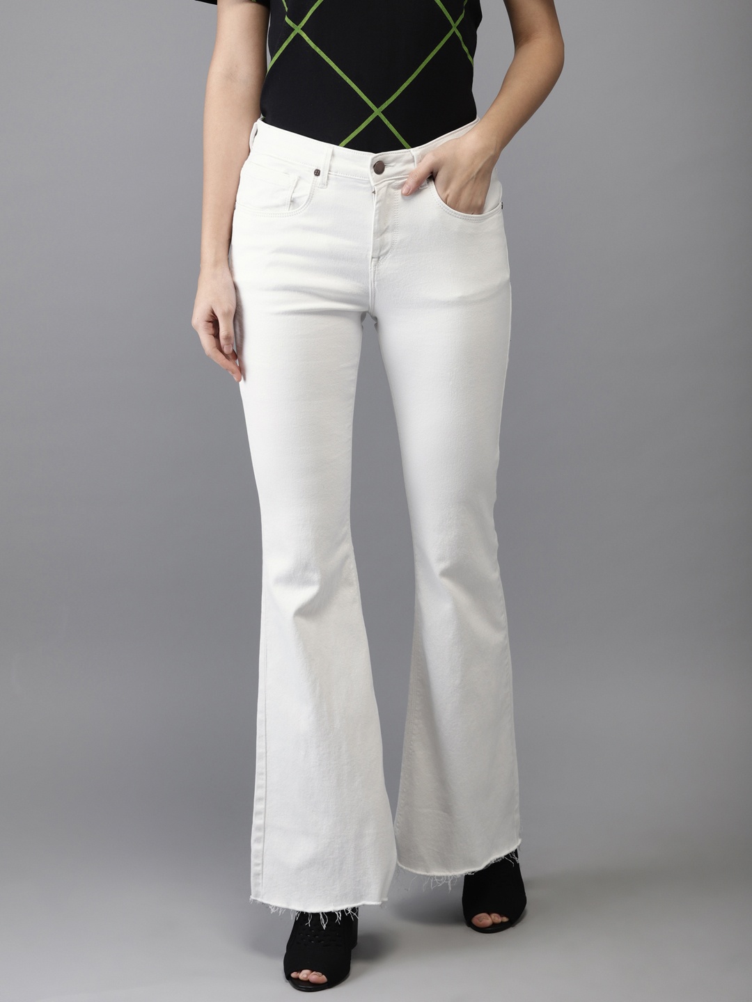 

HERE&NOW Women White Bootcut Mid-Rise Clean Look Stretchable Jeans