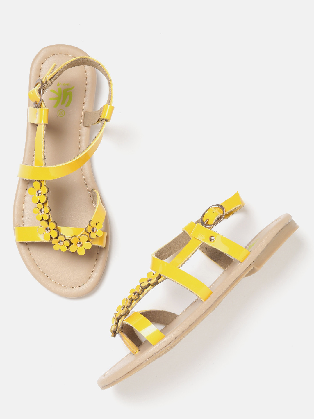 

YK Girls Mustard Yellow Floral Applique One Toe Flats