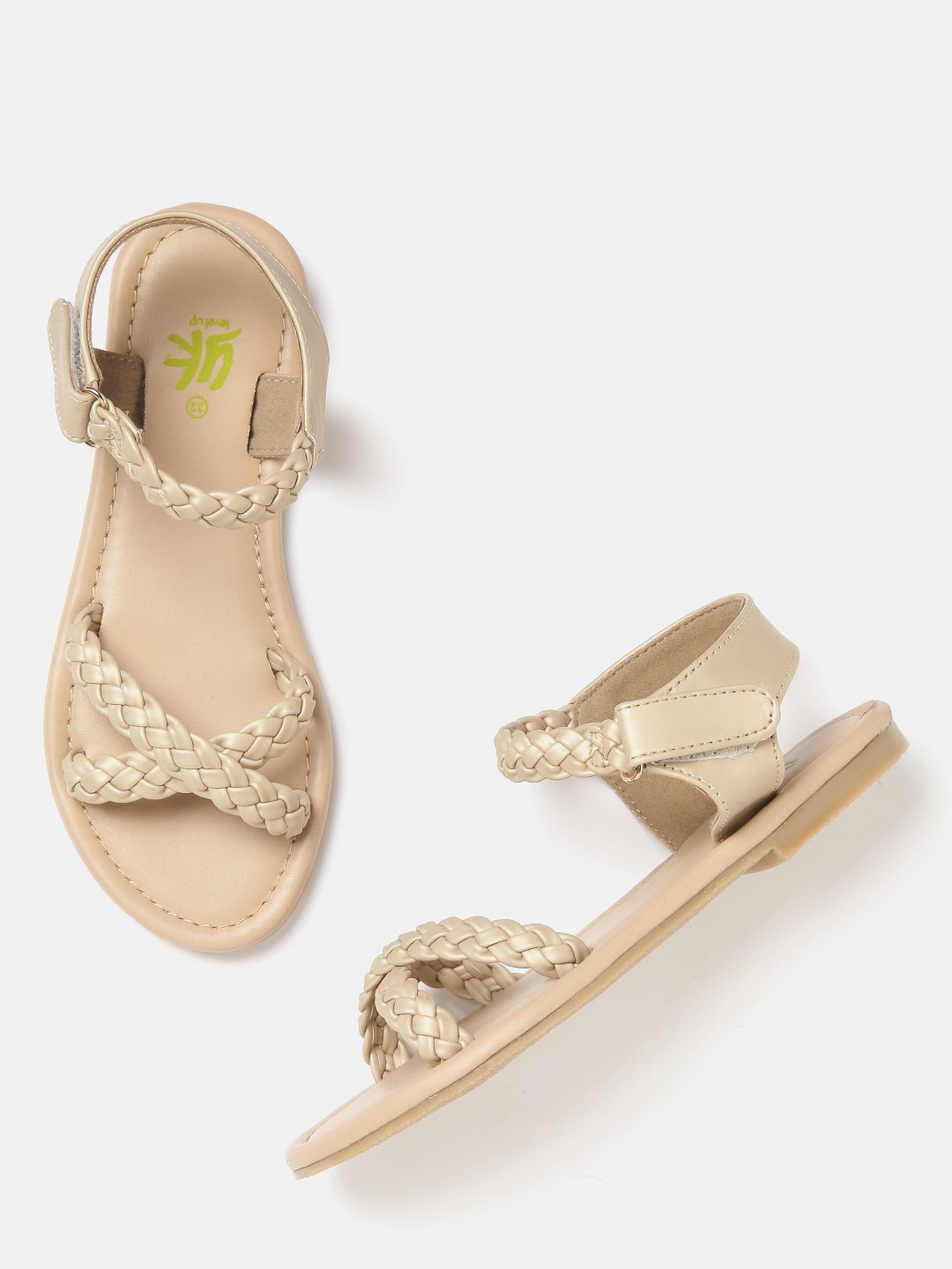 

YK Girls Beige Woven Design Open Toe Flats