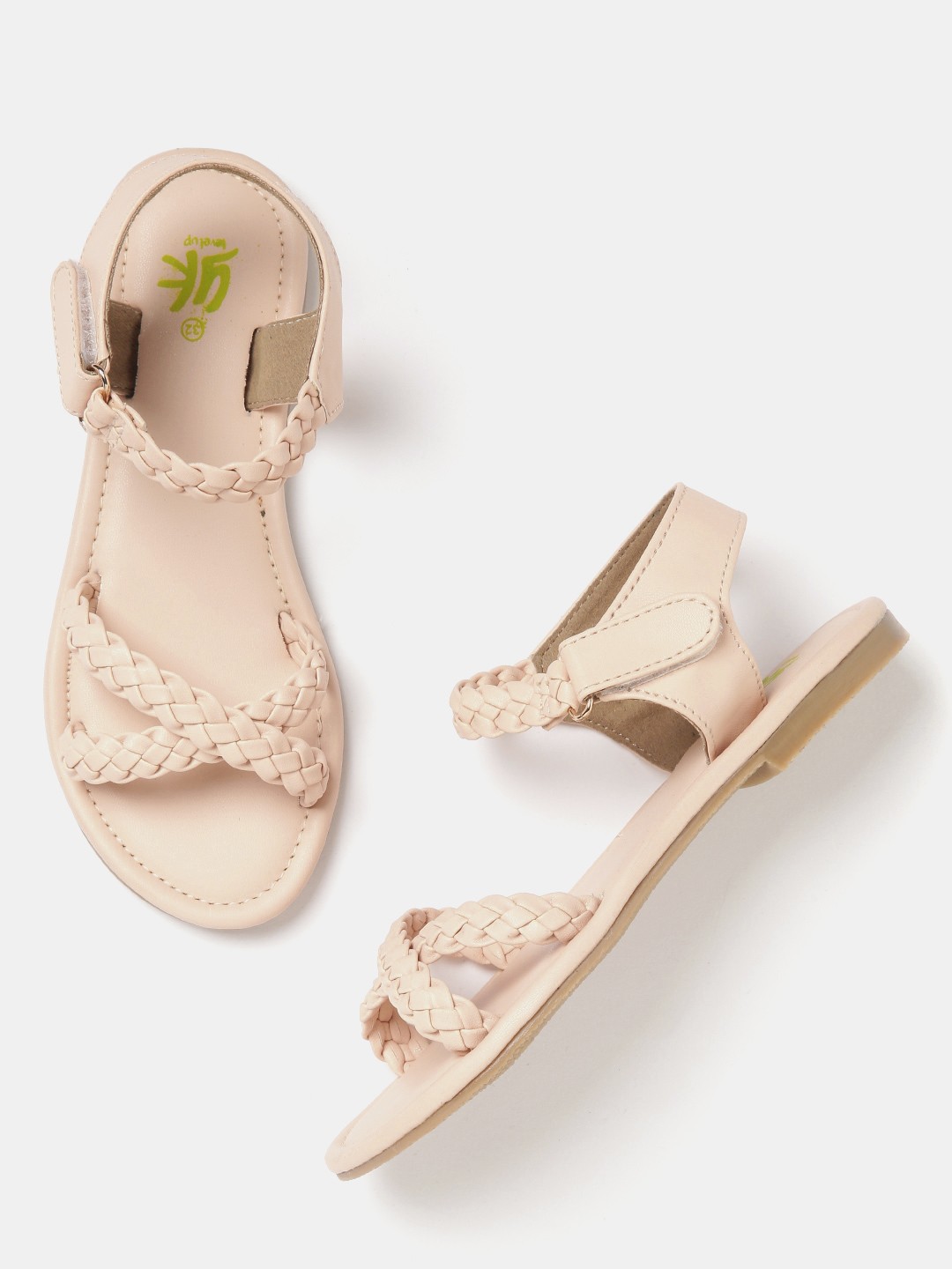 

YK Girls Peach-Coloured Woven Design Open Toe Flats