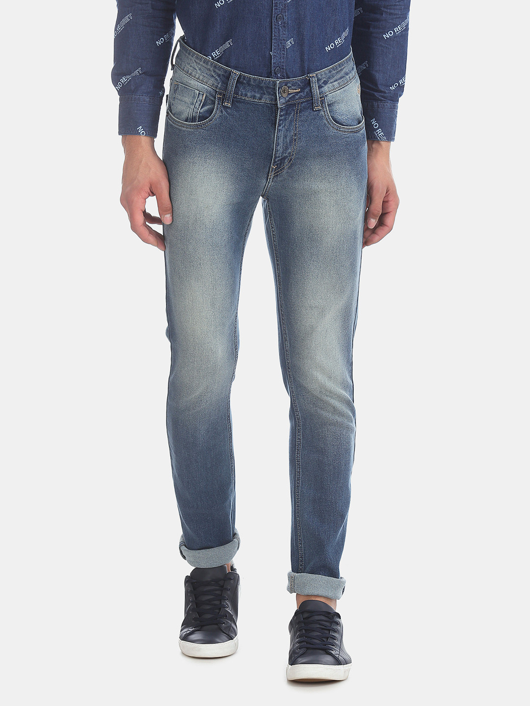 

Flying Machine Men Blue Tapered Fit Mid-Rise Clean Look Stretchable Jeans