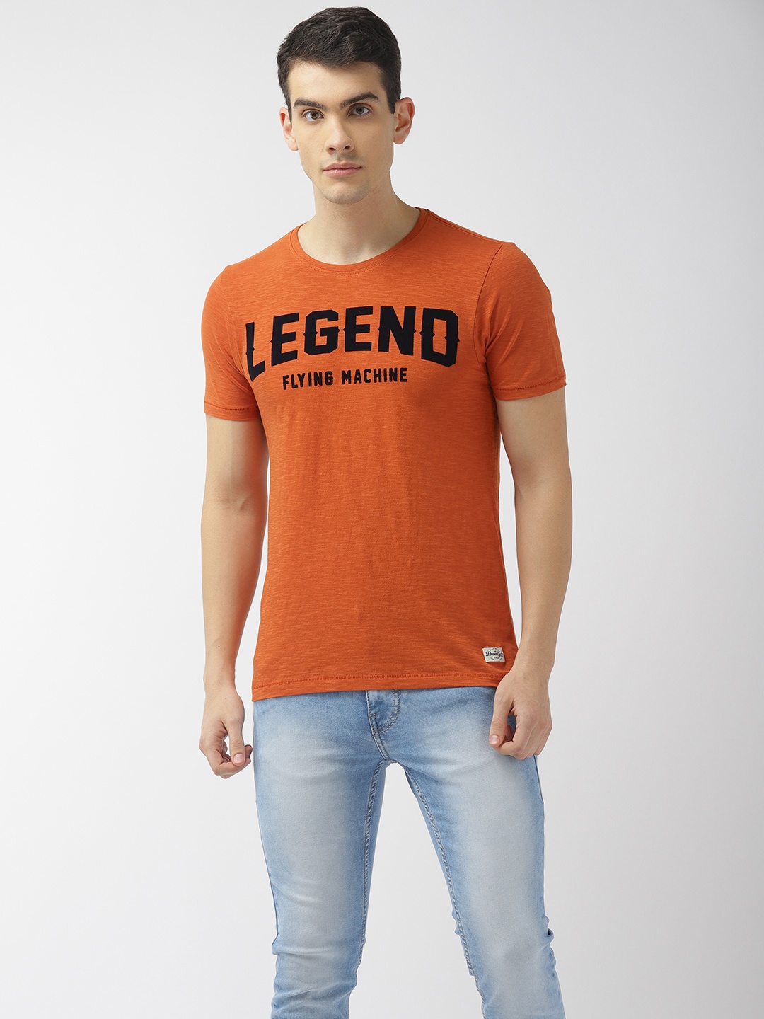 

Flying Machine Men Rust Orange Printed Round Neck Pure Cotton T-shirt