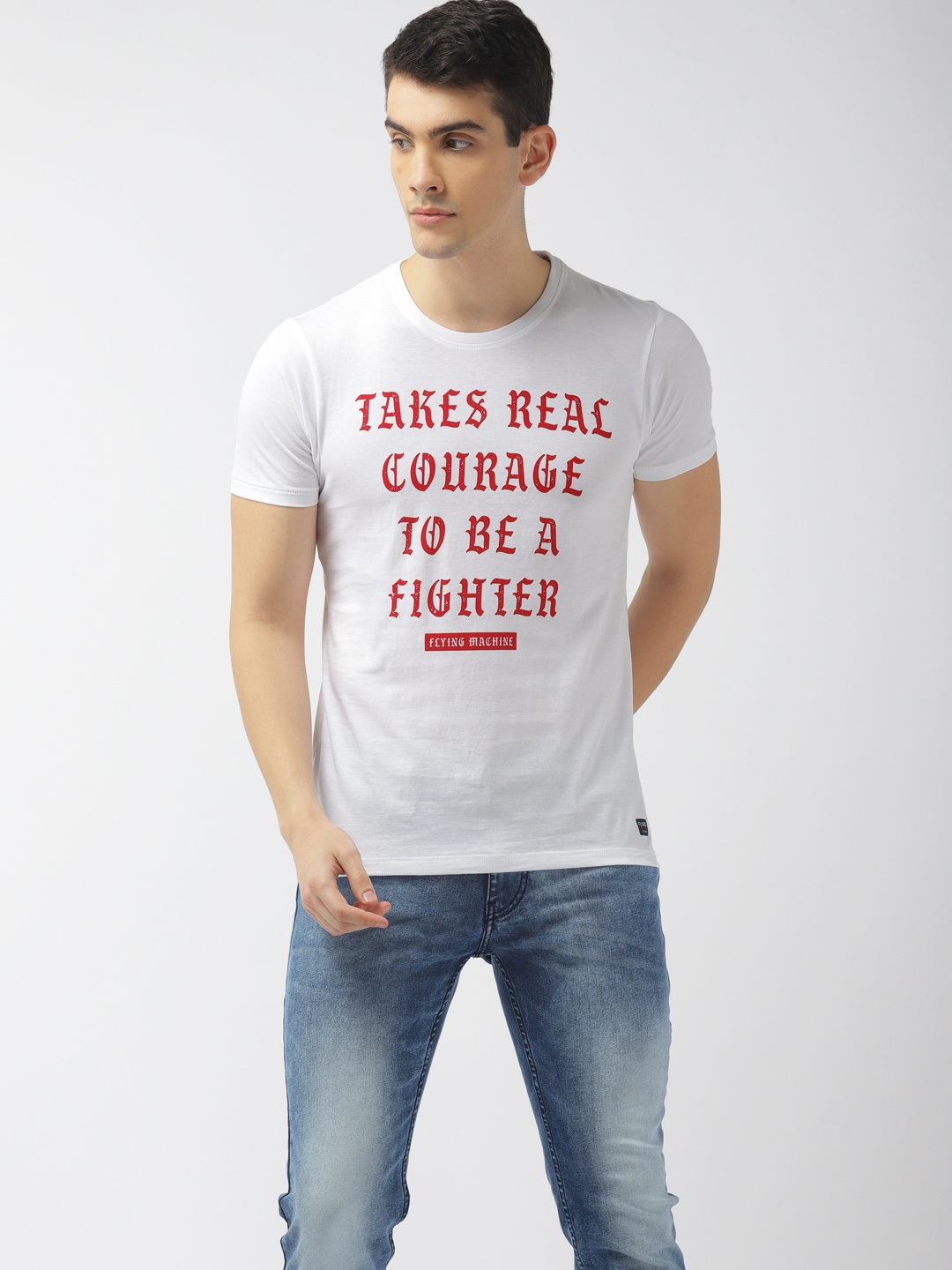 

Flying Machine Men White Red Printed Round Neck Pure Cotton T-shirt