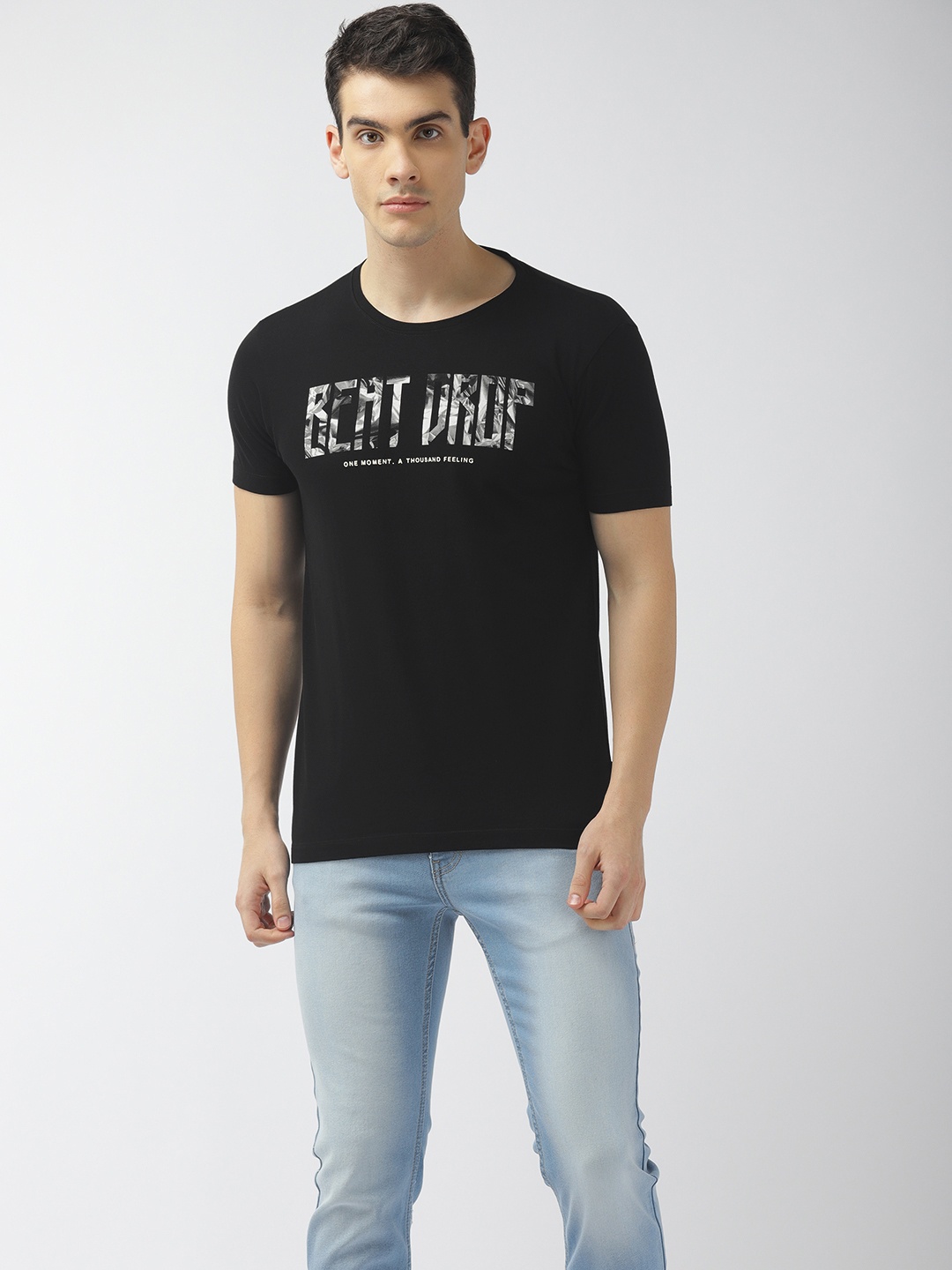 

Flying Machine Men Black Printed Round Neck Pure Cotton T-shirt