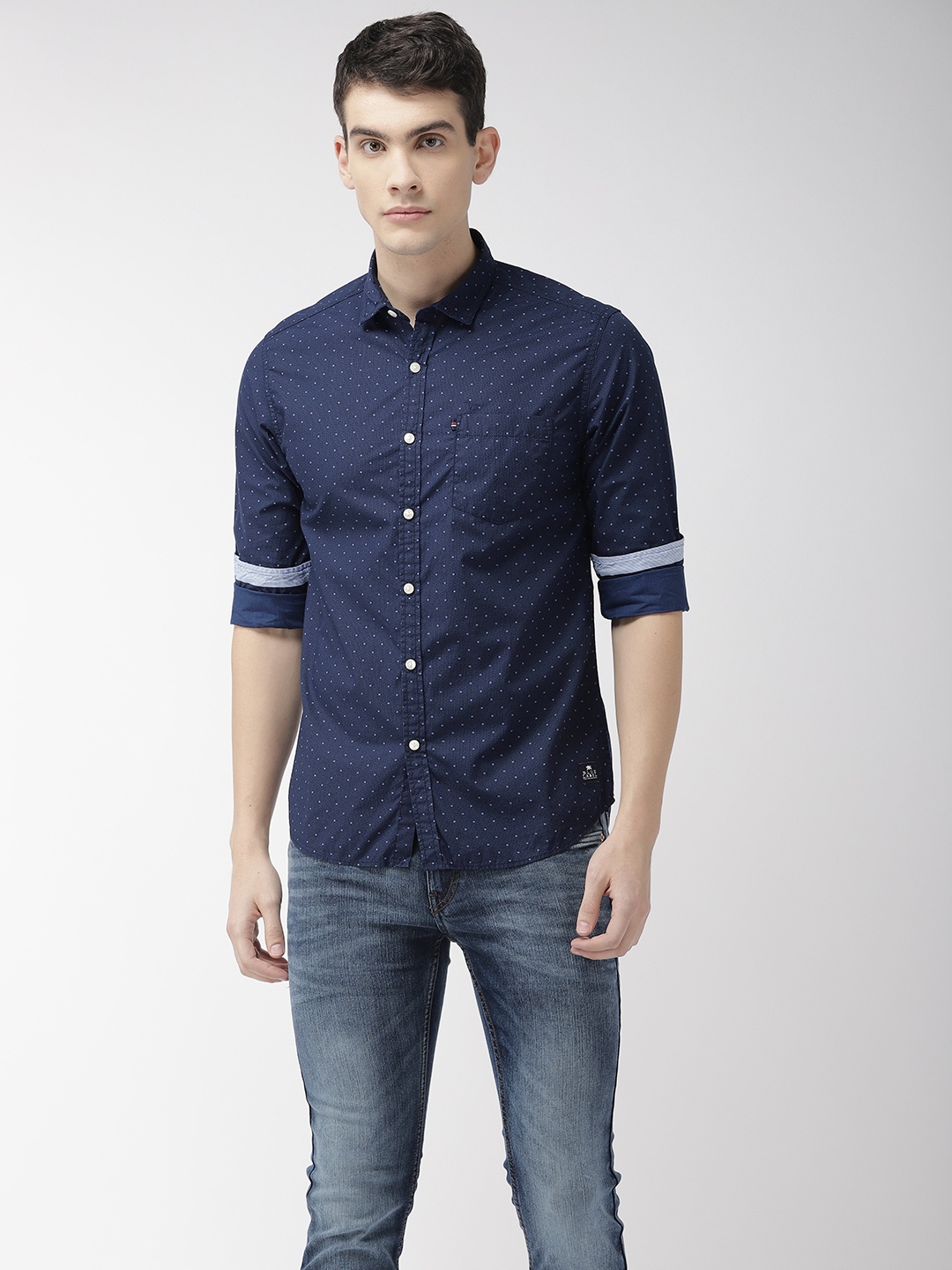 

Flying Machine Men Navy Blue Slim Fit Printed Casual Shirt