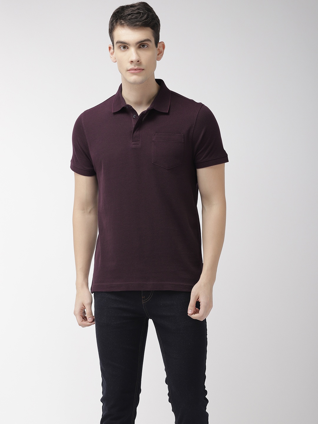 

Flying Machine Men Purple Solid Polo Pure Cotton T-shirt