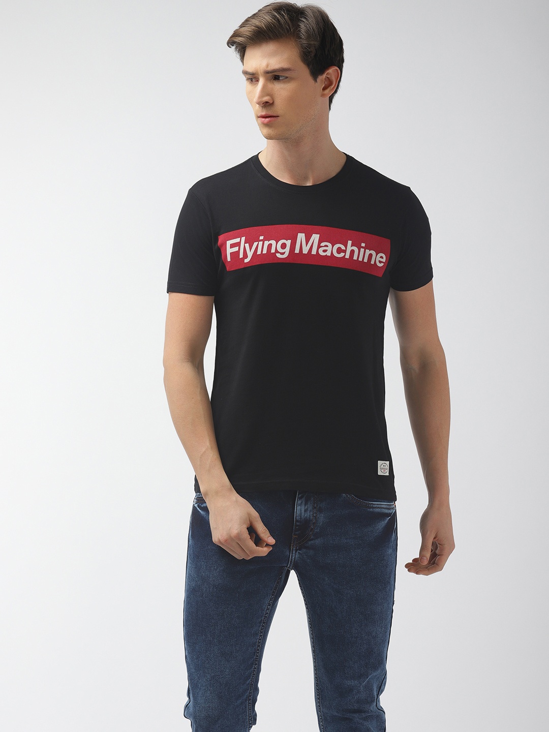 

Flying Machine Men Black Printed Round Neck Pure Cotton T-shirt