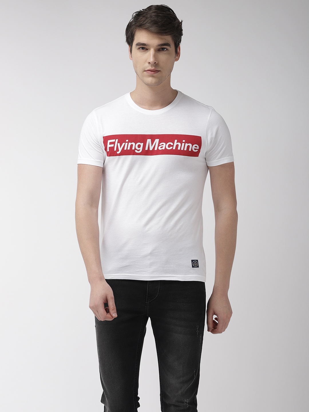

Flying Machine Men White Printed Round Neck Pure Cotton T-shirt