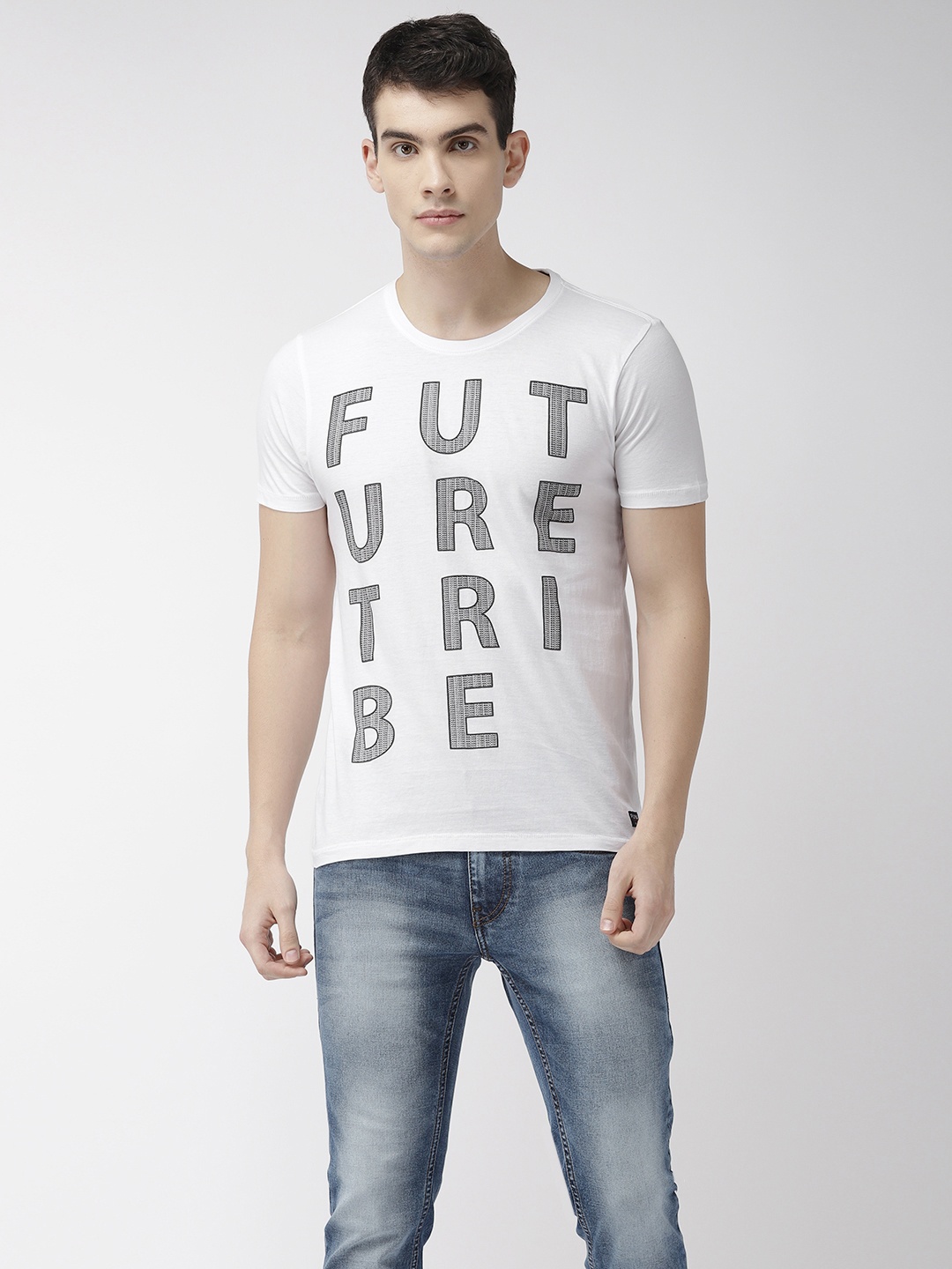 

Flying Machine Men White Printed Round Neck Pure Cotton T-shirt