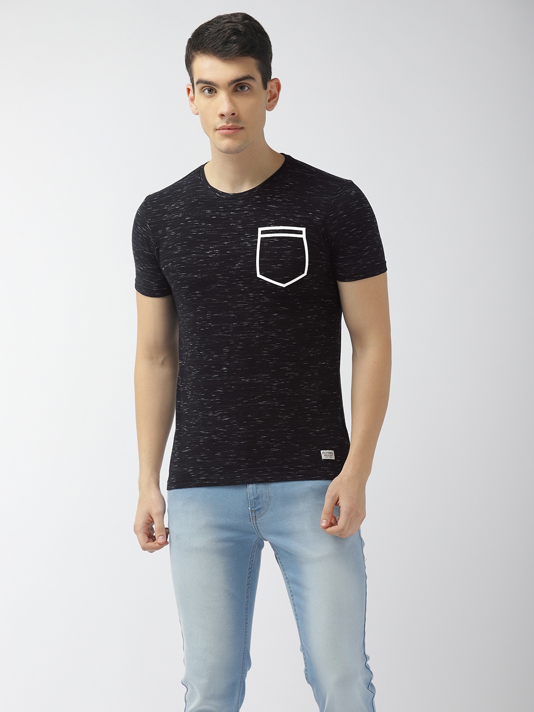 

Flying Machine Men Black Solid Round Neck T-shirt